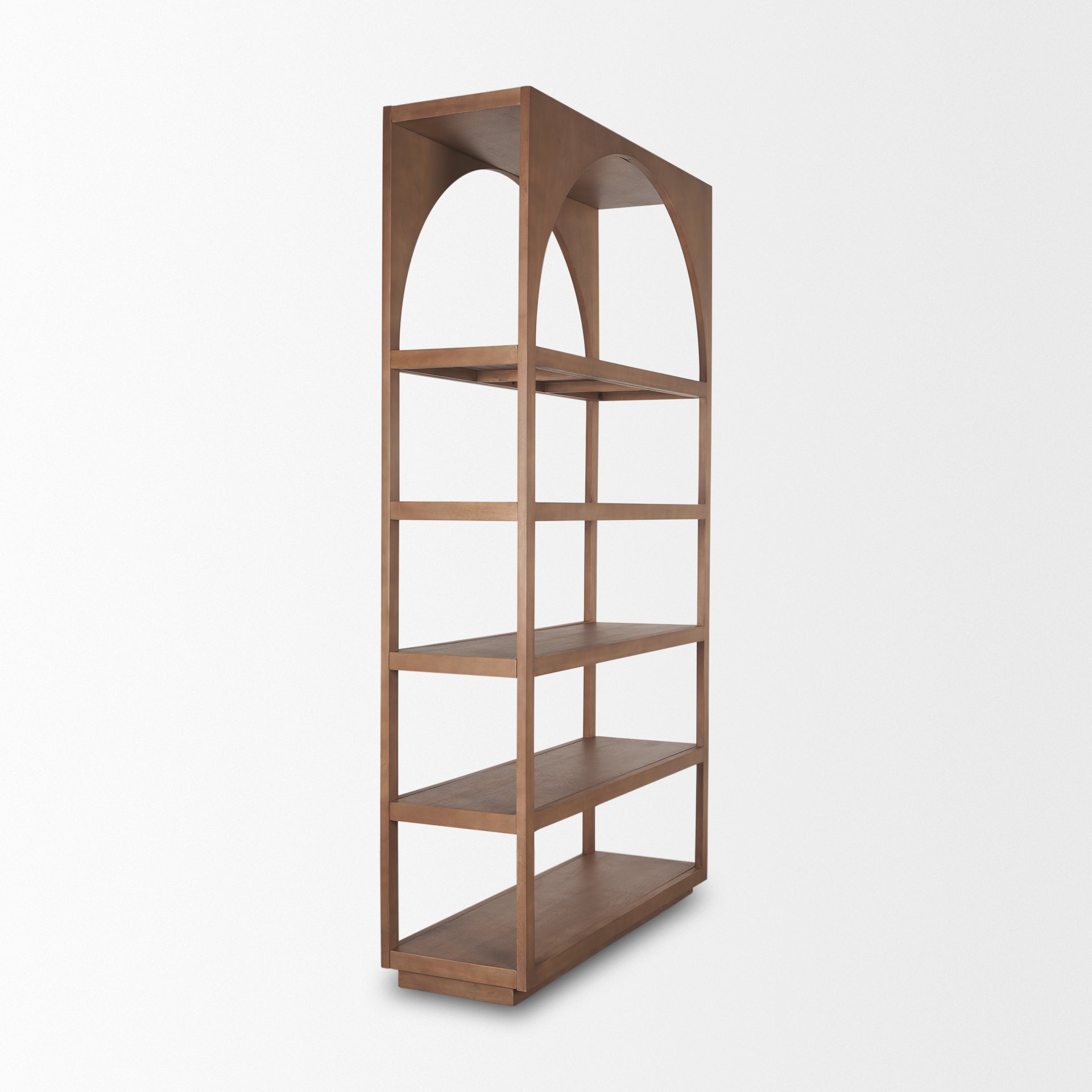 Bela Arched Shelving Unit Medium Brown Wood on a white background