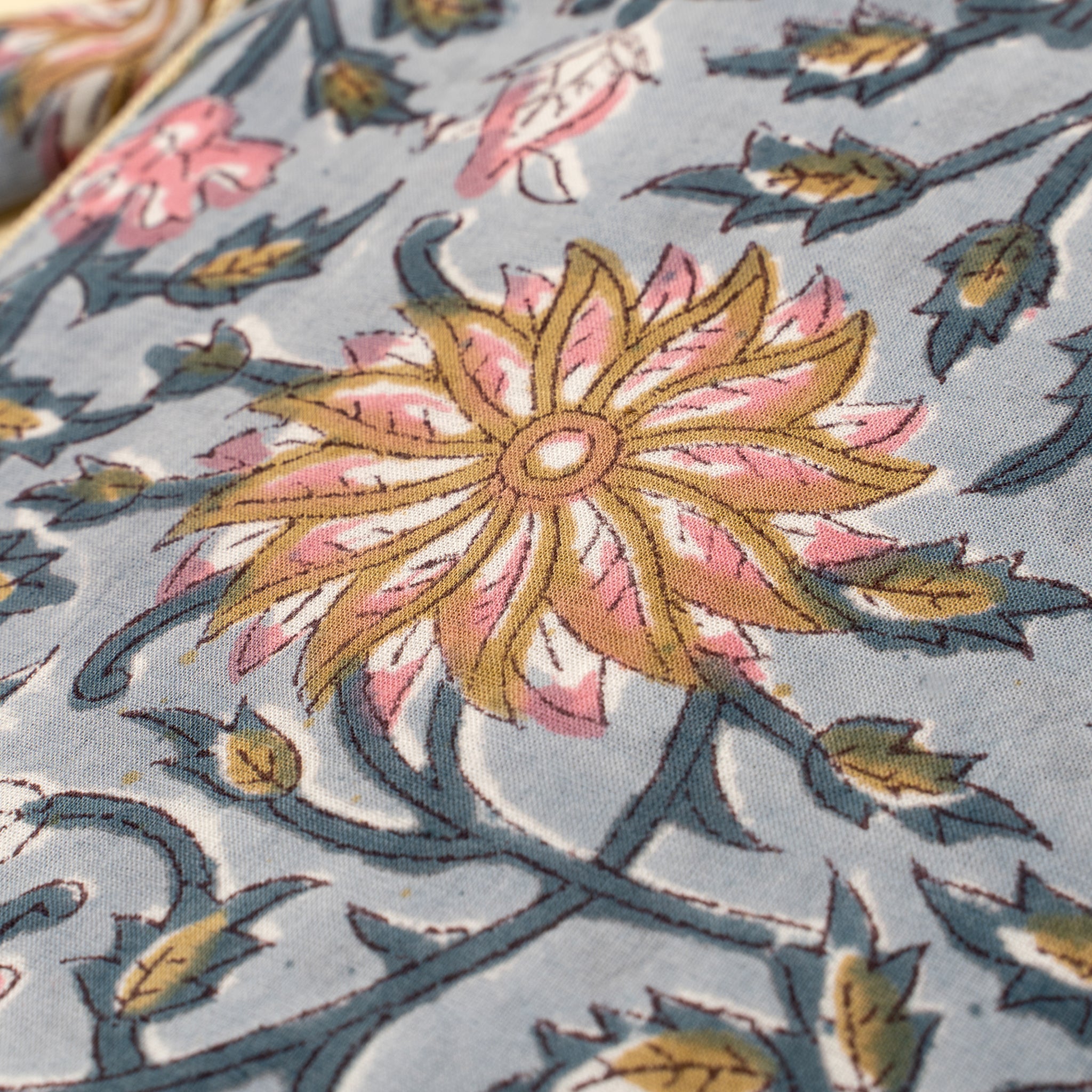 Close up of Block Print Pouch in Blue at Addison West