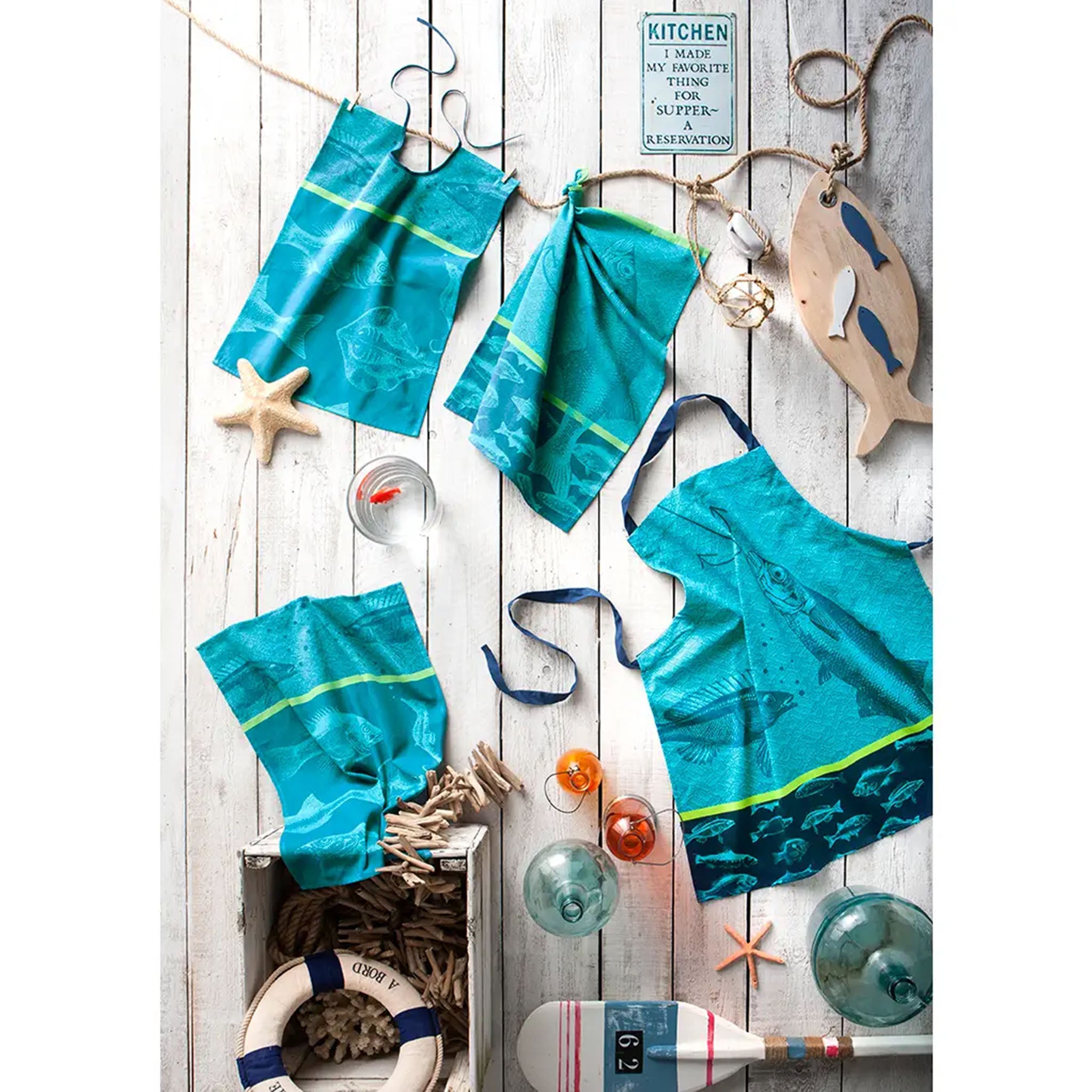 Blue Fish French Jacquard Tea Towel - Addison West