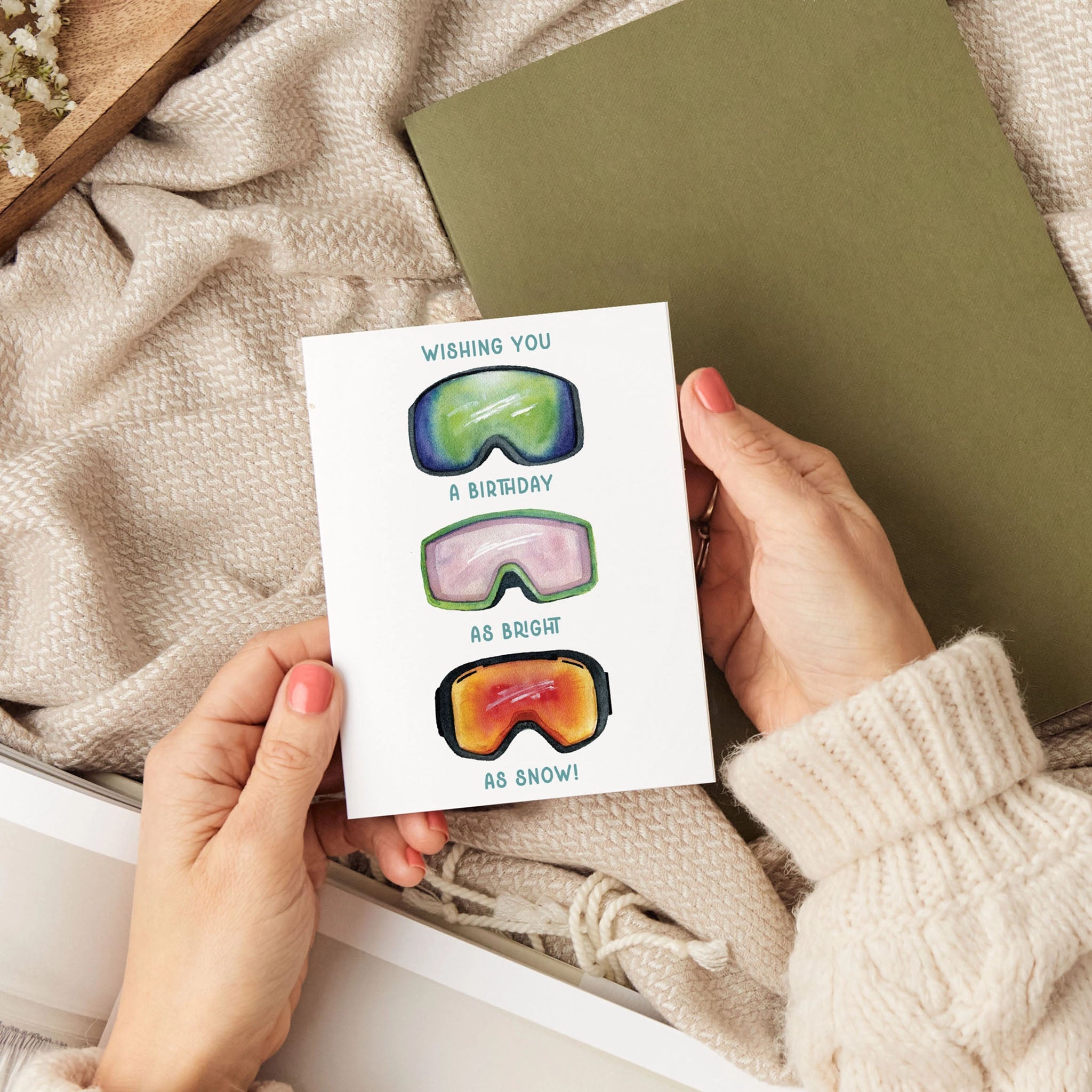 Bright As Snow Ski Goggles Greeting Card - Addison West