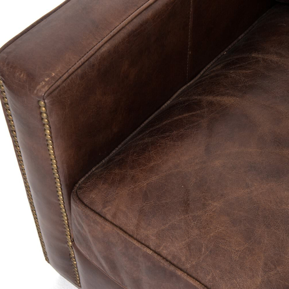 Close up of Four Hands Larkin Sofa in Cigar on a white background at Addison West