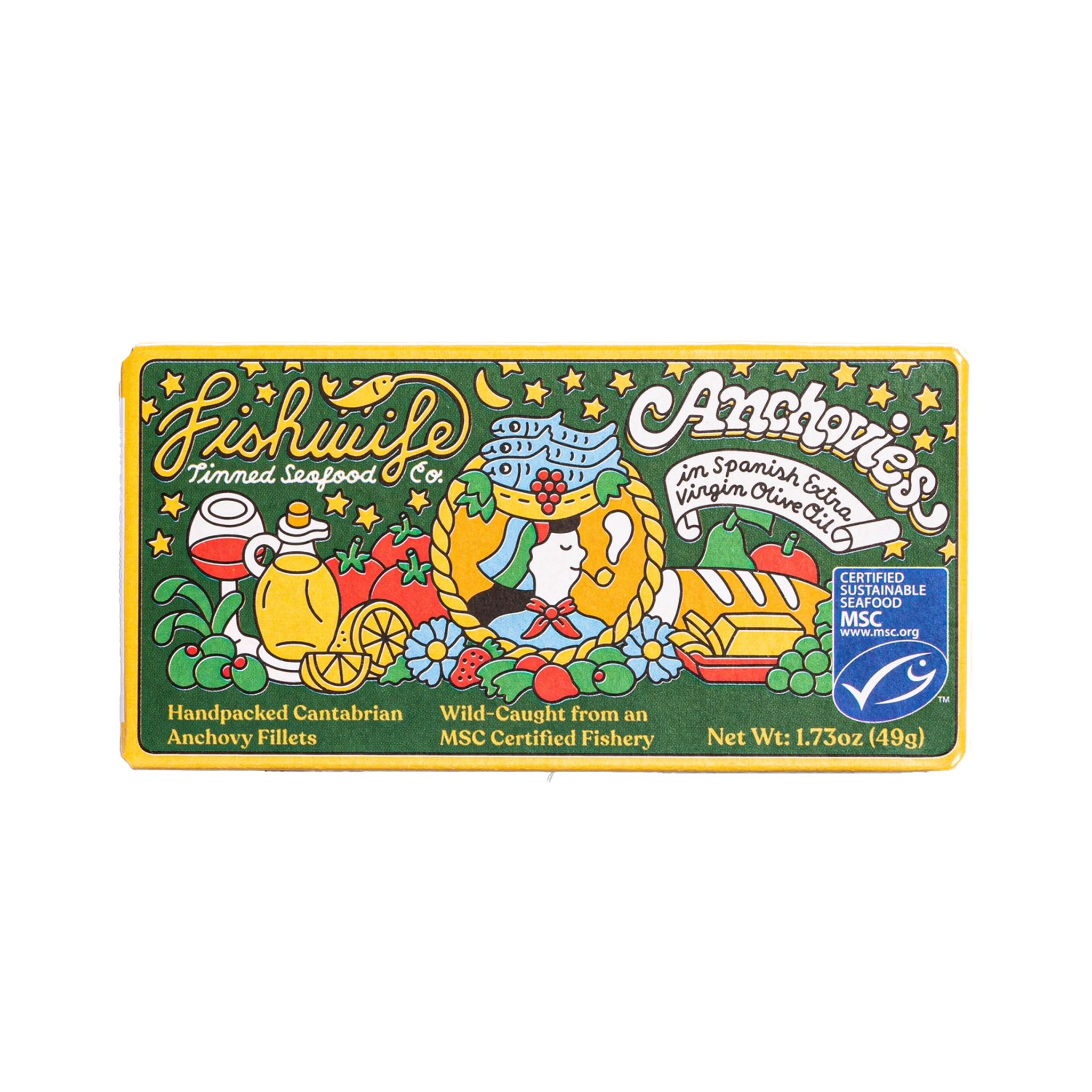 Fishwife Cantabrian Anchovies in Extra Virgin Olive Oil on a white background