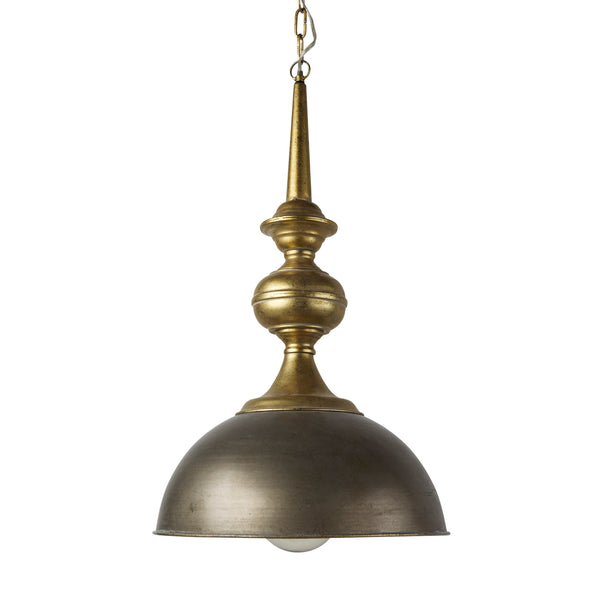Mercana brand Capsa Antique brass and Silver Toned Metal Dome Pendant Light on a white background