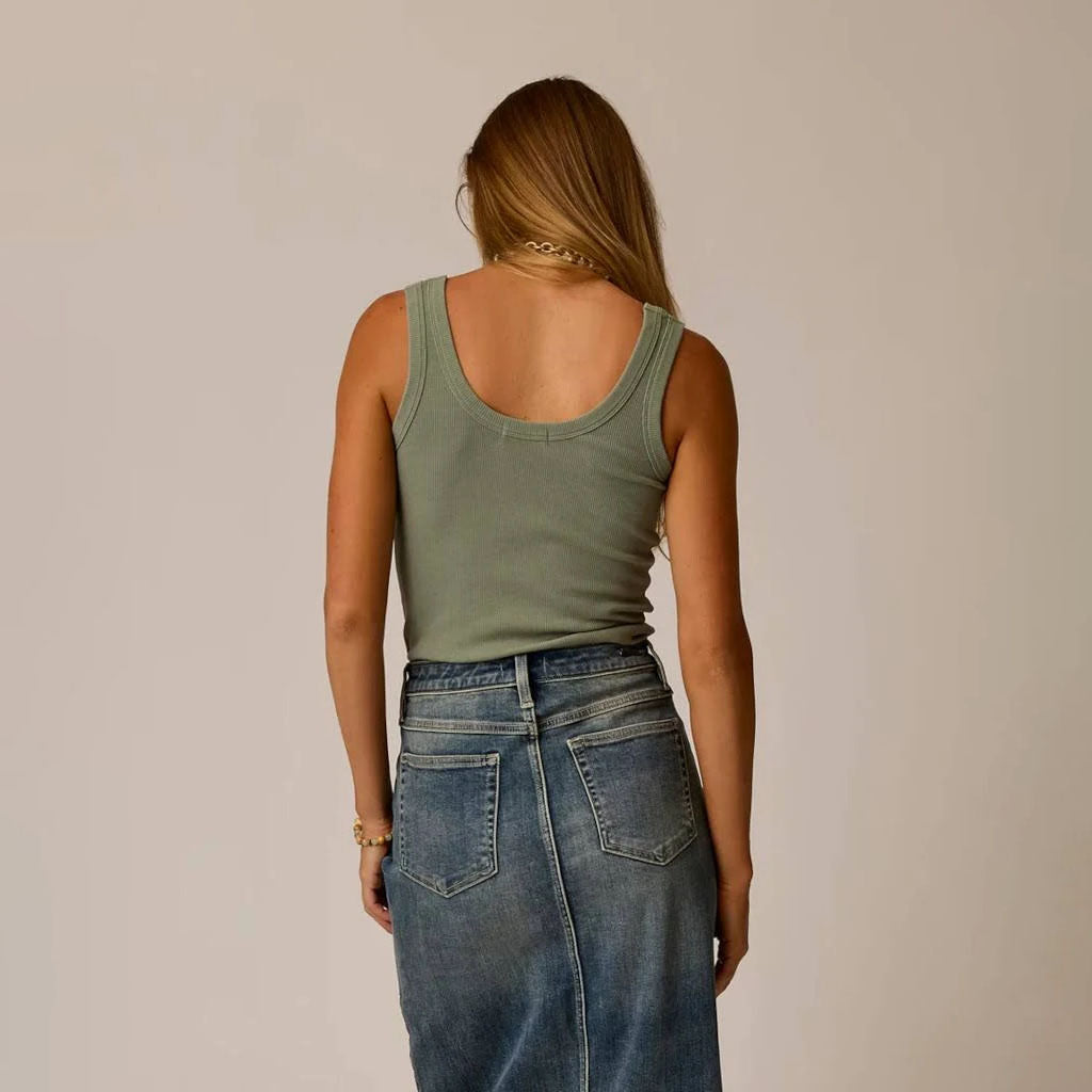 Ever Rib Tank in Fatigue shown on model on plain background.