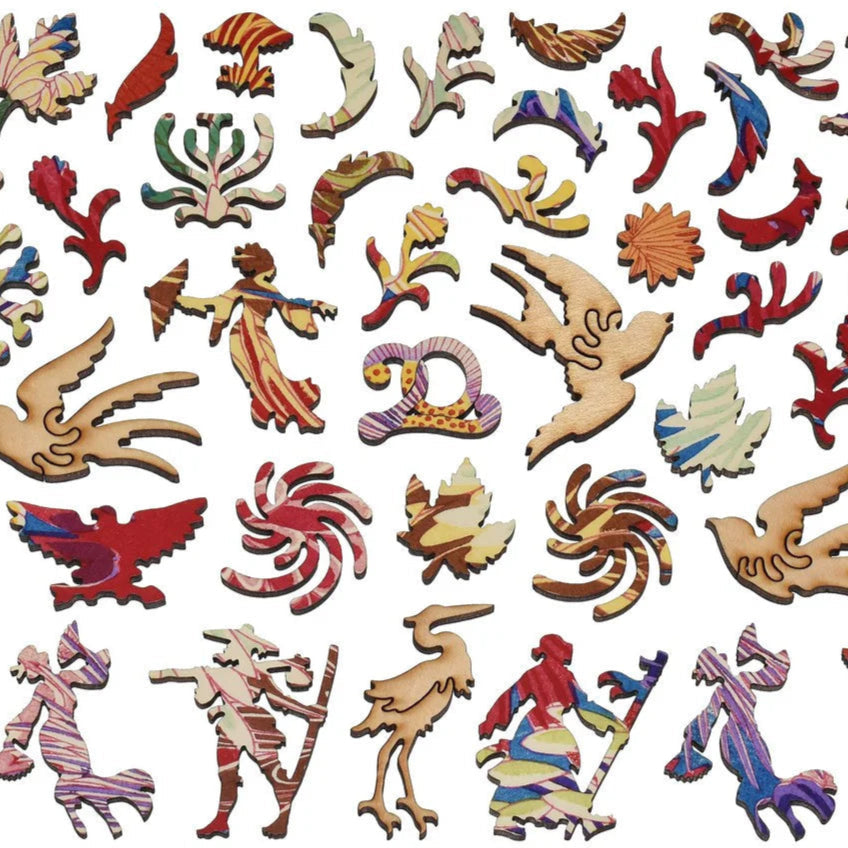 Liberty Puzzle Chrysanthemums wooden puzzle pieces on a white background at Addison West