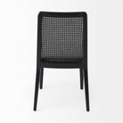 Clara Black Wood W/ Cream Fabric Seat and Cane Back Armless Dining Chair on a white background