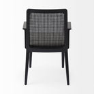 Clara Black Wood W/ Cream Fabric Seat and Cane Back Dining Chair on a white background