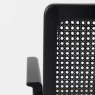 Clara Black Wood W/ Cream Fabric Seat and Cane Back Dining Chair on a white background