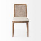 Clara Light Brown Wood W/ Cream Fabric Seat and Cane Back Armless Dining Chair on a white background
