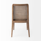 Clara Light Brown Wood W/ Cream Fabric Seat and Cane Back Armless Dining Chair on a white background