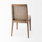 Clara Light Brown Wood W/ Cream Fabric Seat and Cane Back Armless Dining Chair on a white background