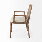 Clara Light Brown Wood W/ Cream Fabric Seat and Cane Back Dining Chair on a white background