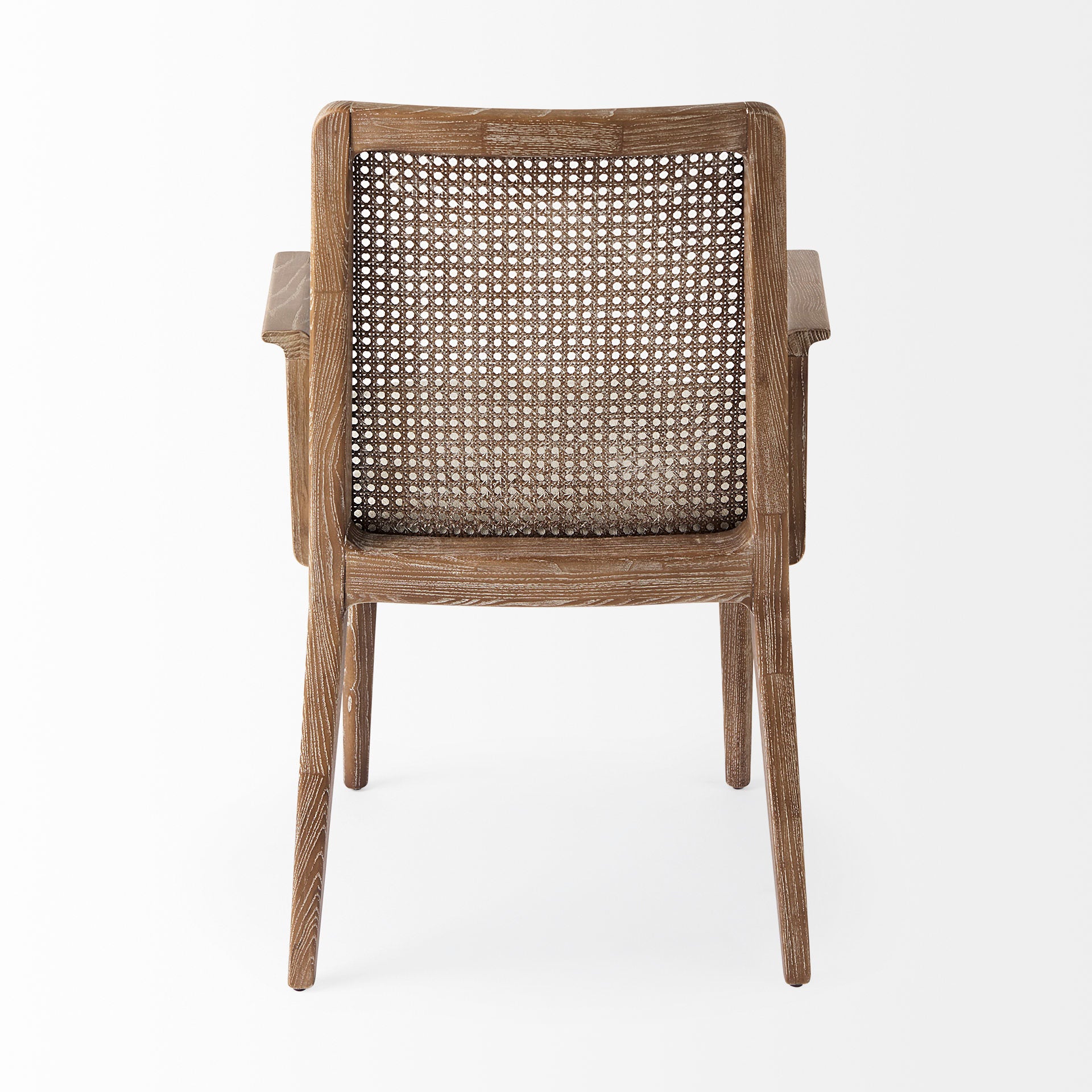 Clara Light Brown Wood W/ Cream Fabric Seat and Cane Back Dining Chair on a white background