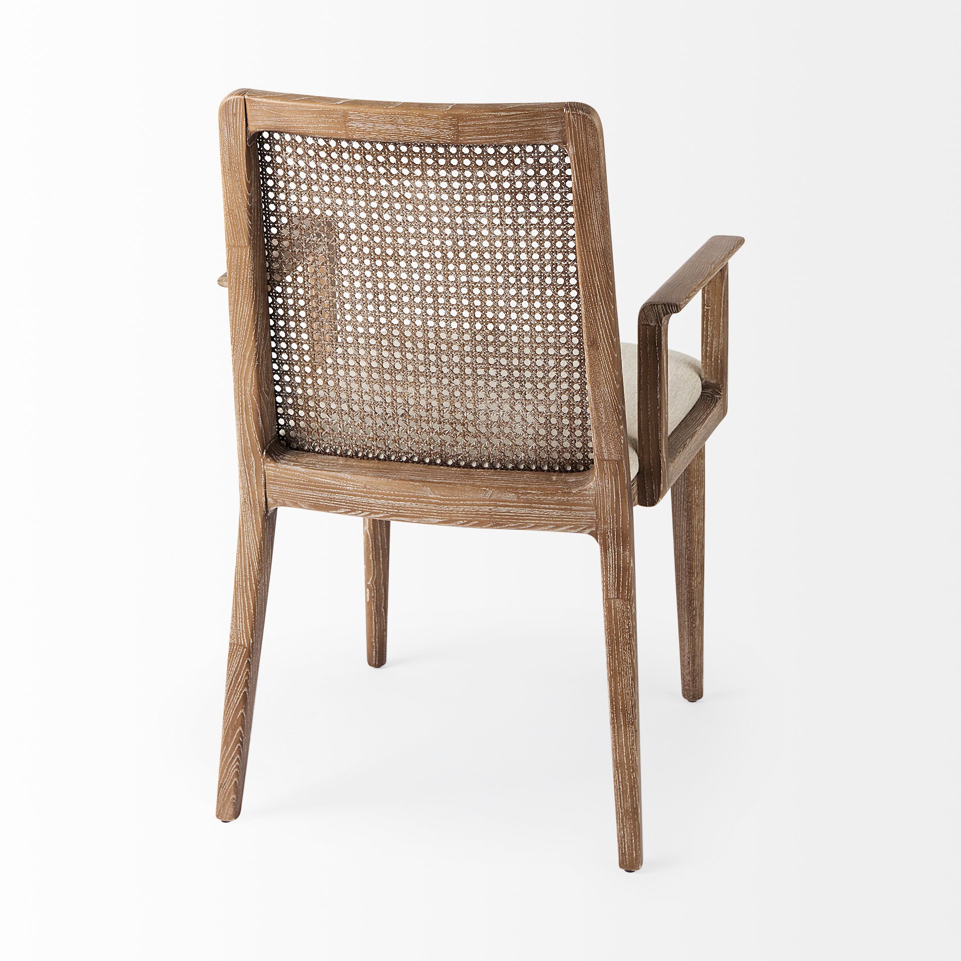 Clara Light Brown Wood W/ Cream Fabric Seat and Cane Back Dining Chair on a white background