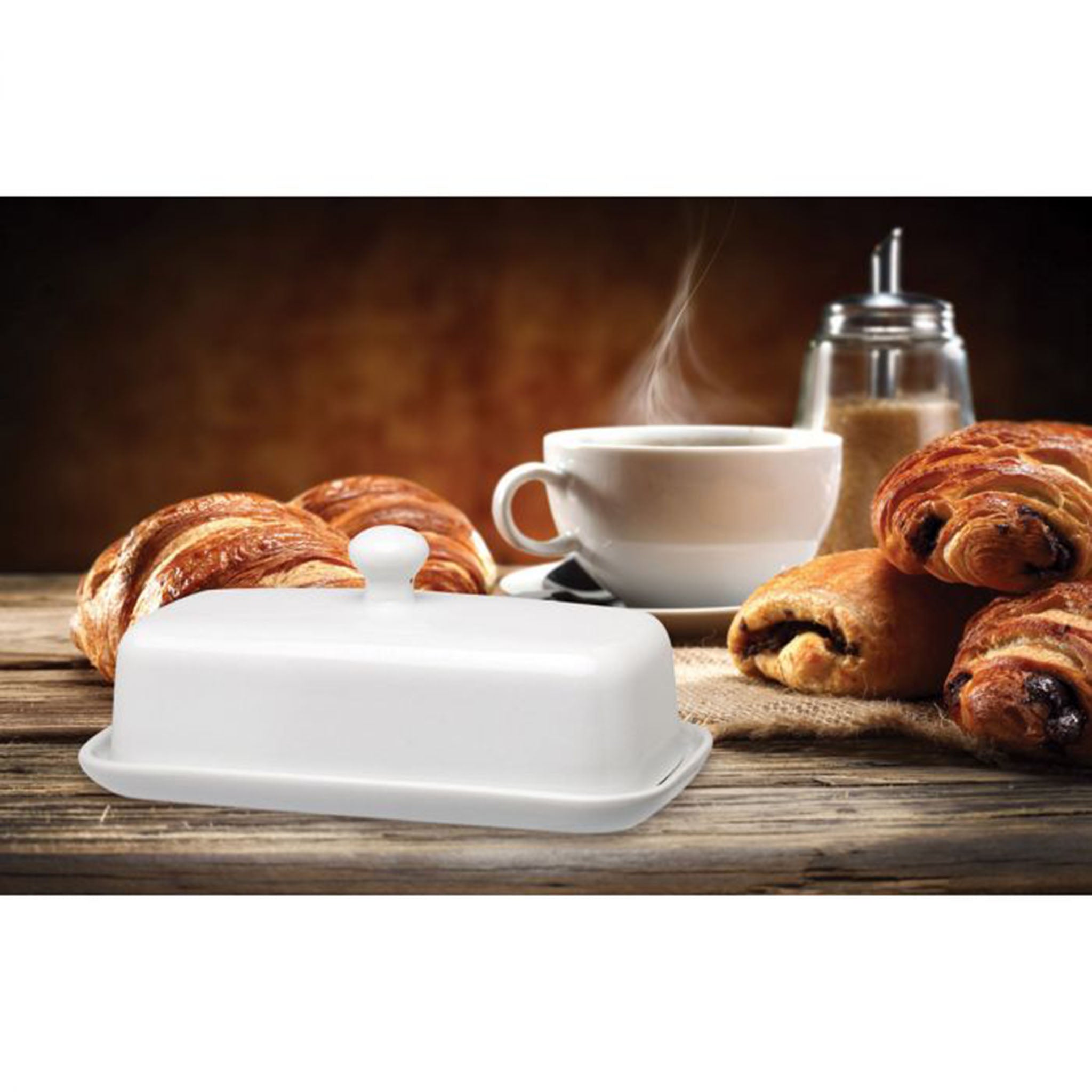 White Porcelain Butter Dish with Knob Handle - Addison West