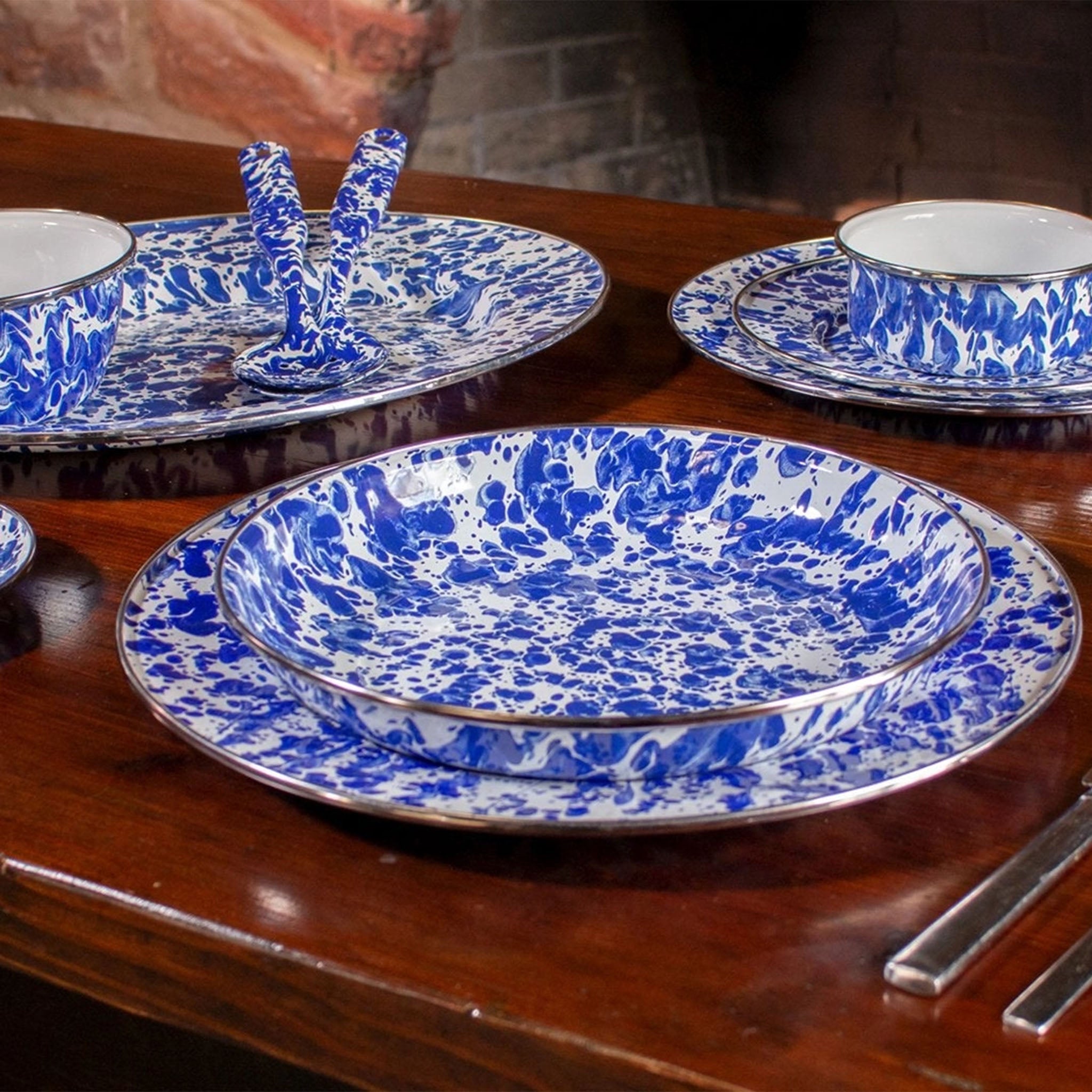 Cobalt Swirl Enamelware Round Tray - Addison West