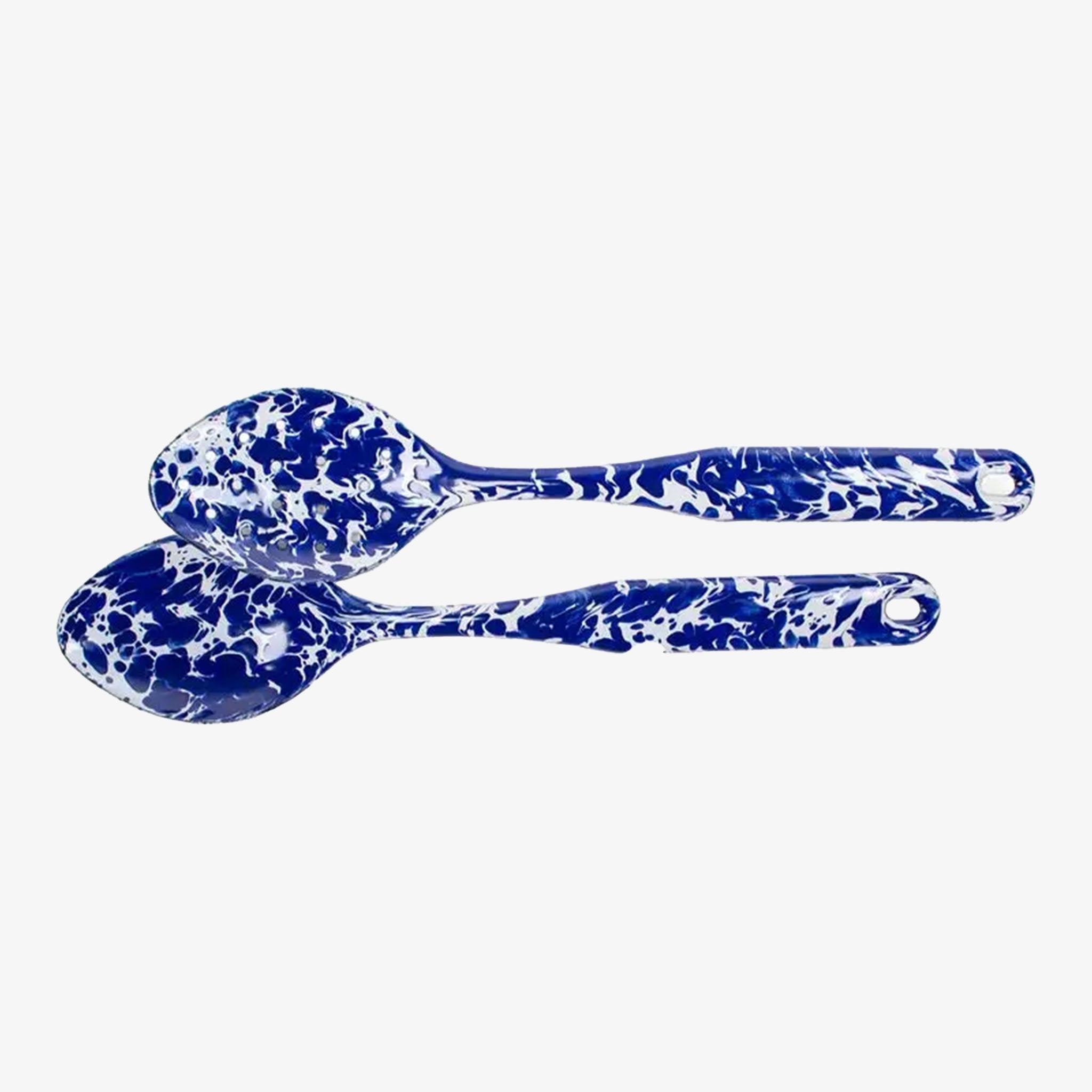 Golden Rabbit brand Cobalt Swirl Enamelware Spoon Set on a white background