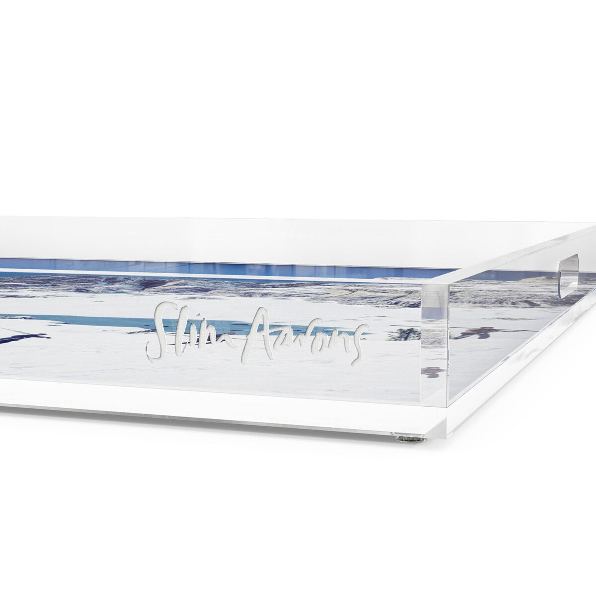 Close up of Cortina D'ampezzo Tray by Slim Aarons on a white background