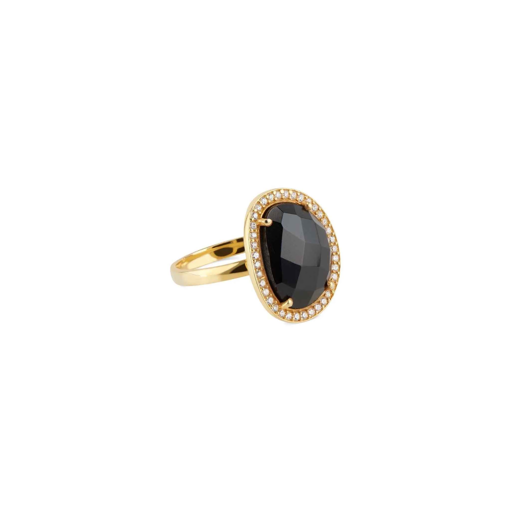 Elli Parr Cosmo Gold Pave Ring in Black Onyx on a white background at Addison West