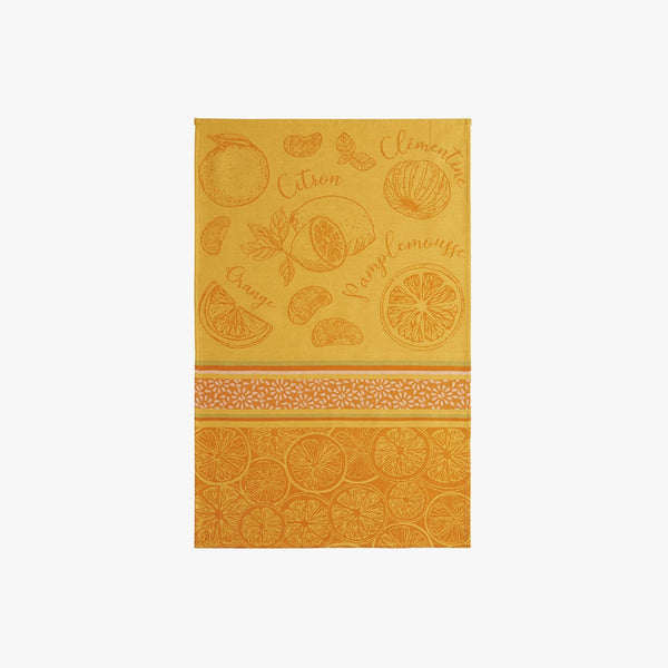Orange and Yellow Citrus French Jacquard Tea Towel on a white background