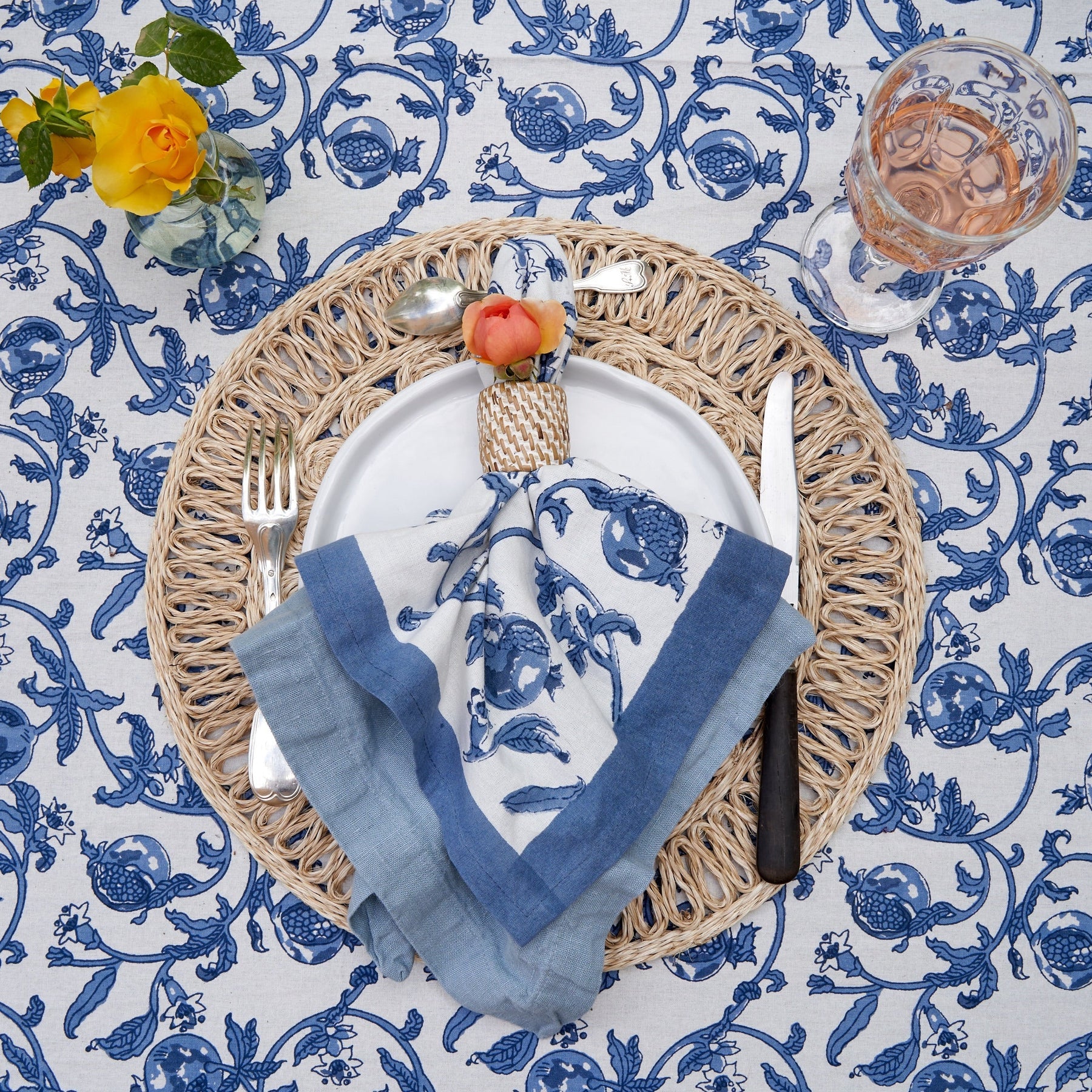 Granada Cornflower Napkins, Set of 6 on a table at Addison West