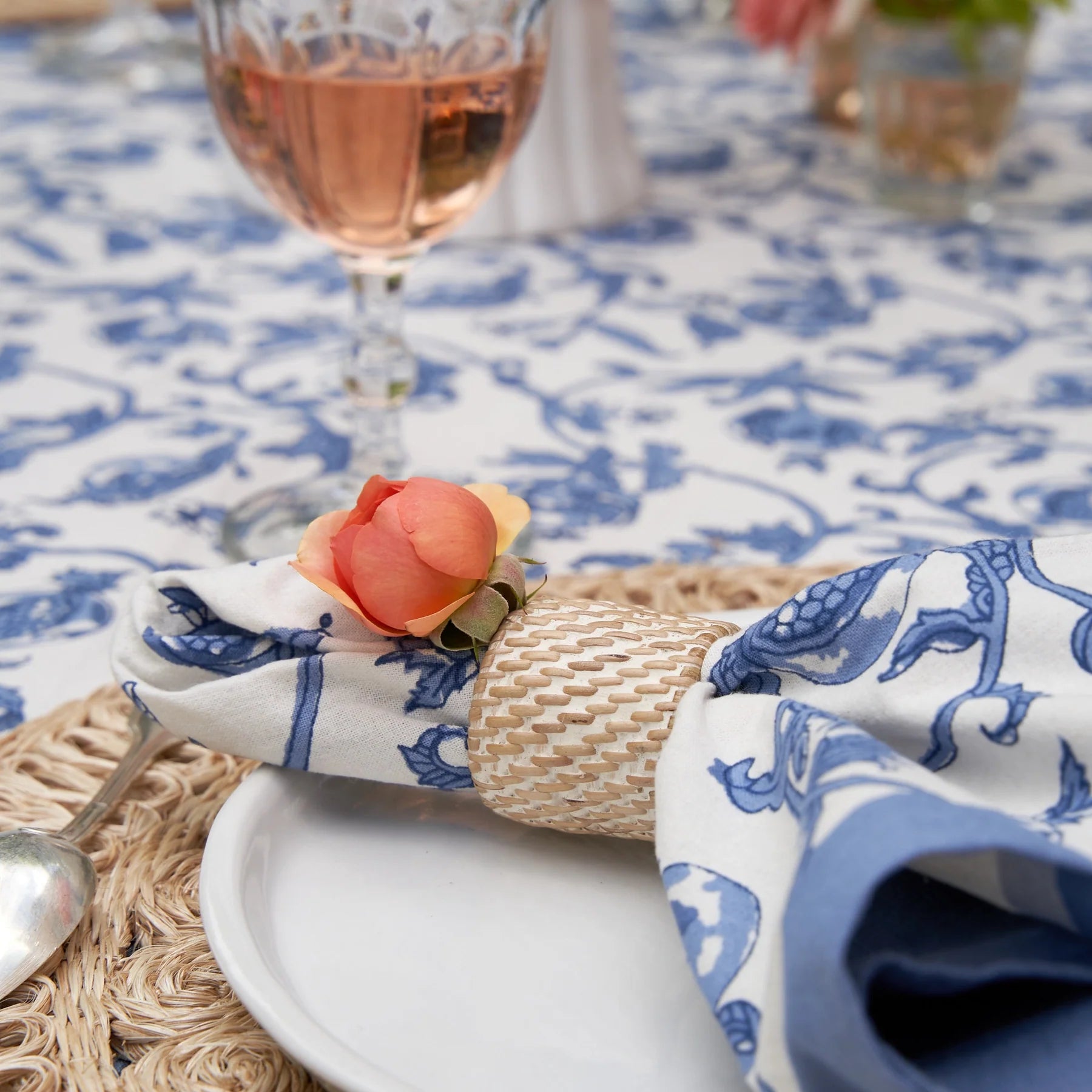 Granada Cornflower Napkins, Set of 6 on a table at Addison West