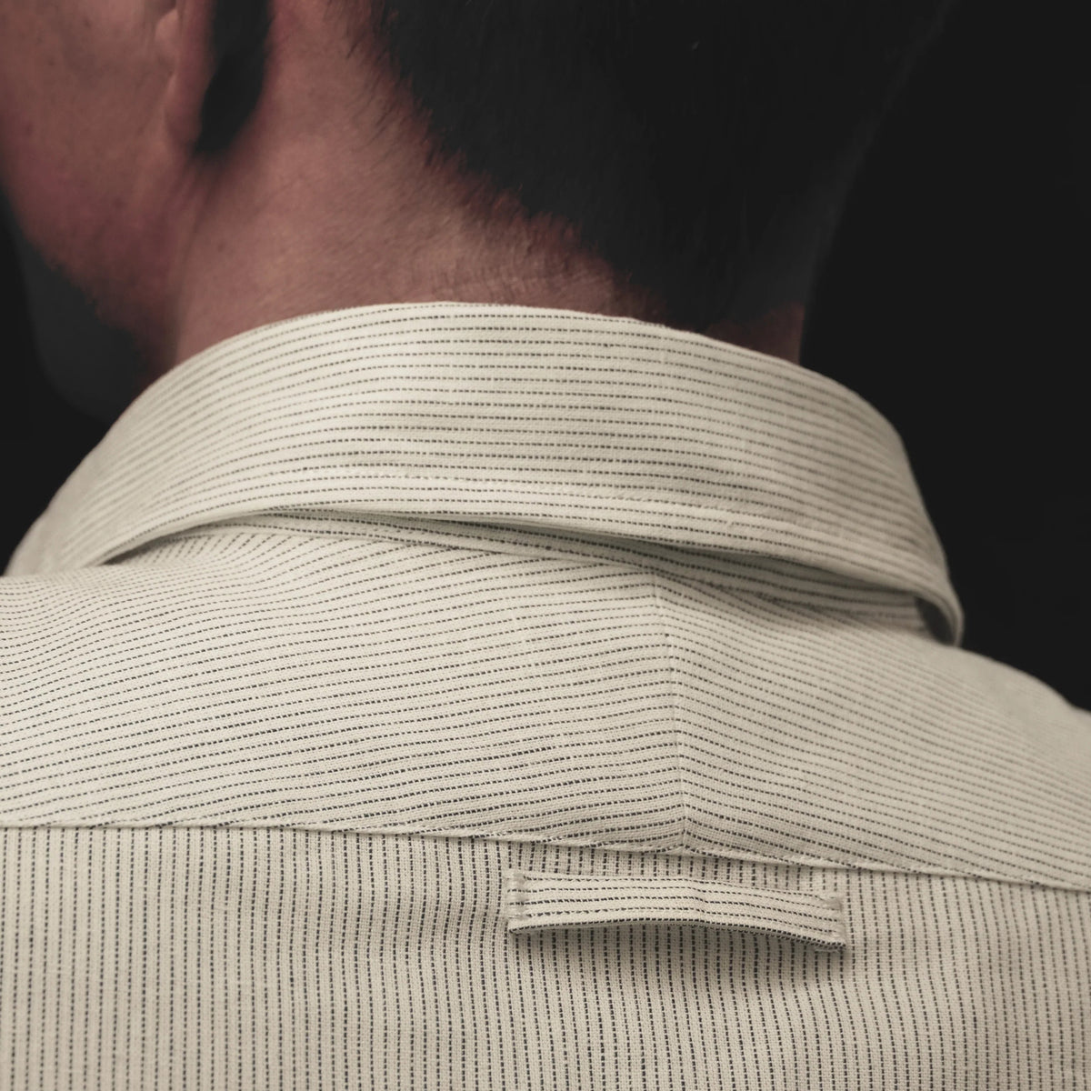 Warren Windsor Button Down in White Stripe on a model at Addison West