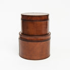 Dapper Leather Round Box - Large and small on a white background at Addison West