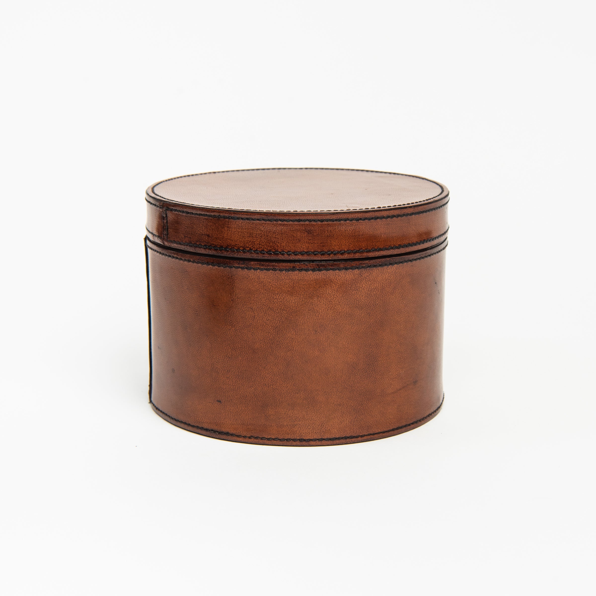 Dapper Leather Round Box - Large on a white background at Addison West