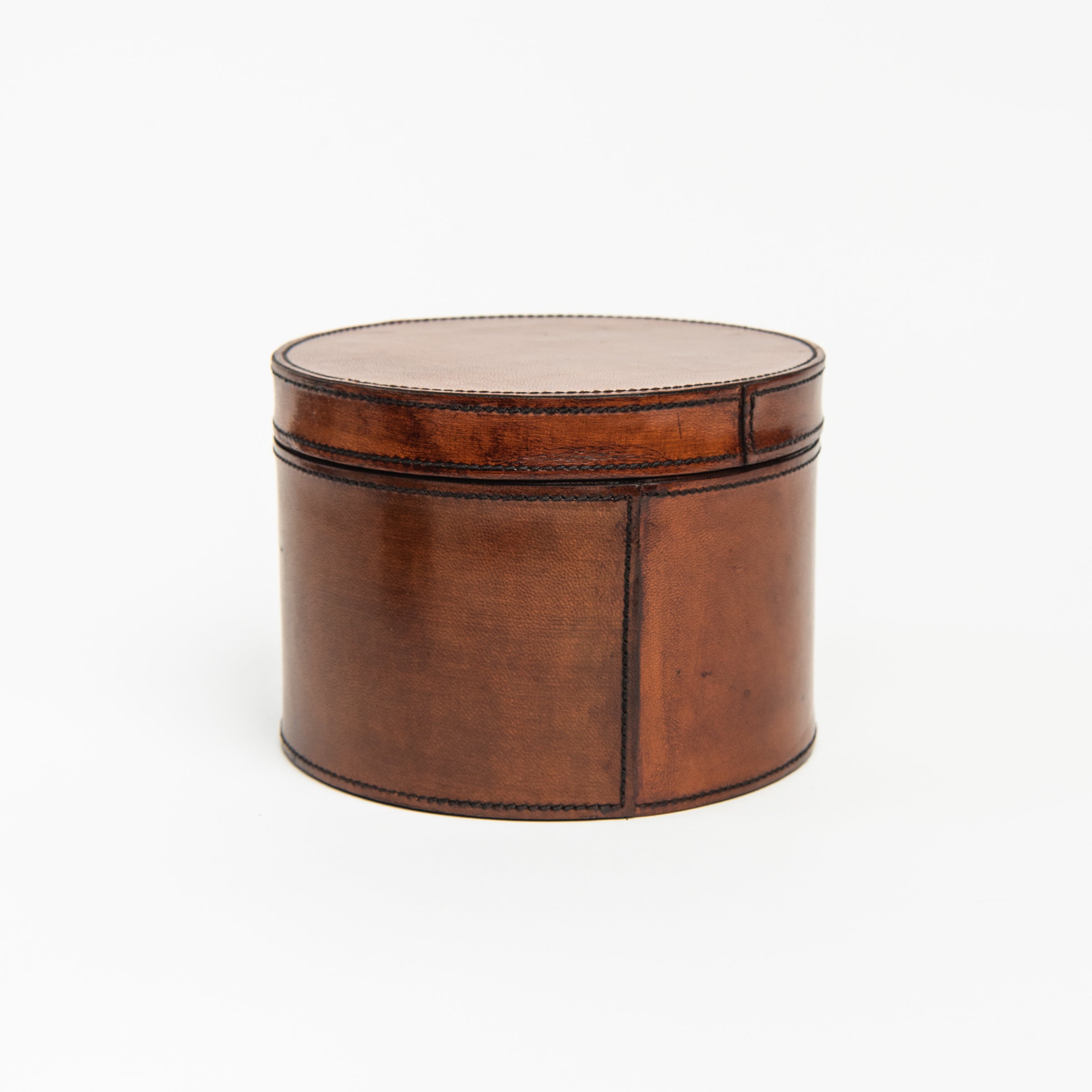 Dapper Leather Round Box - Large on a white background at Addison West