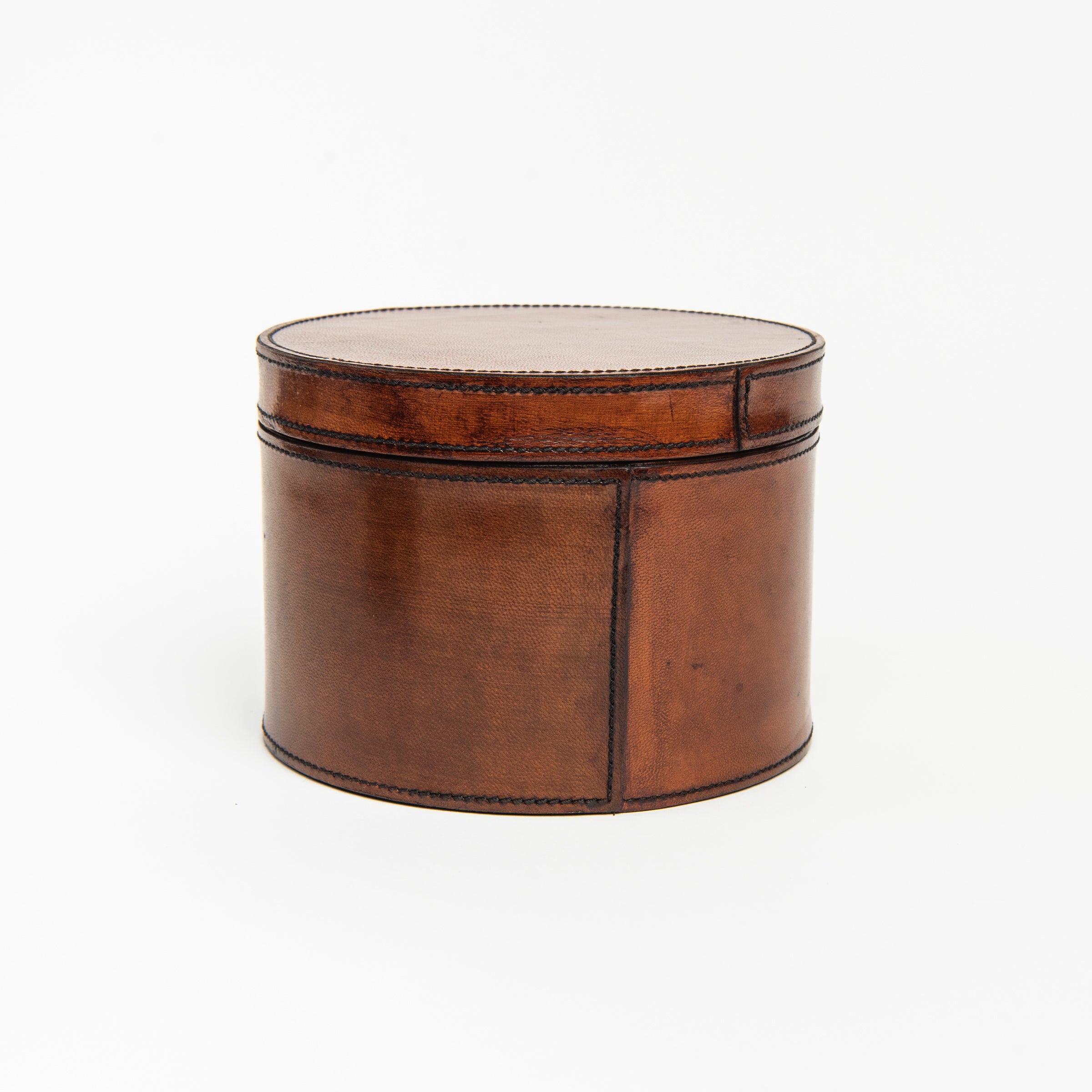 Dapper Leather Round Box - Large on a white background at Addison West