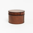 Dapper Leather Round Box - Small on a white background at Addison West