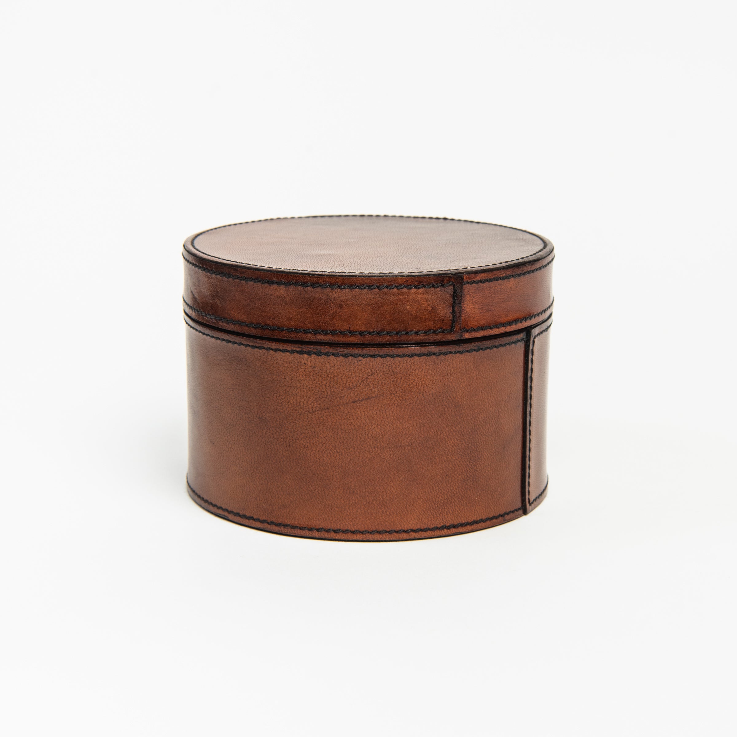 Dapper Leather Round Box - Small on a white background at Addison West