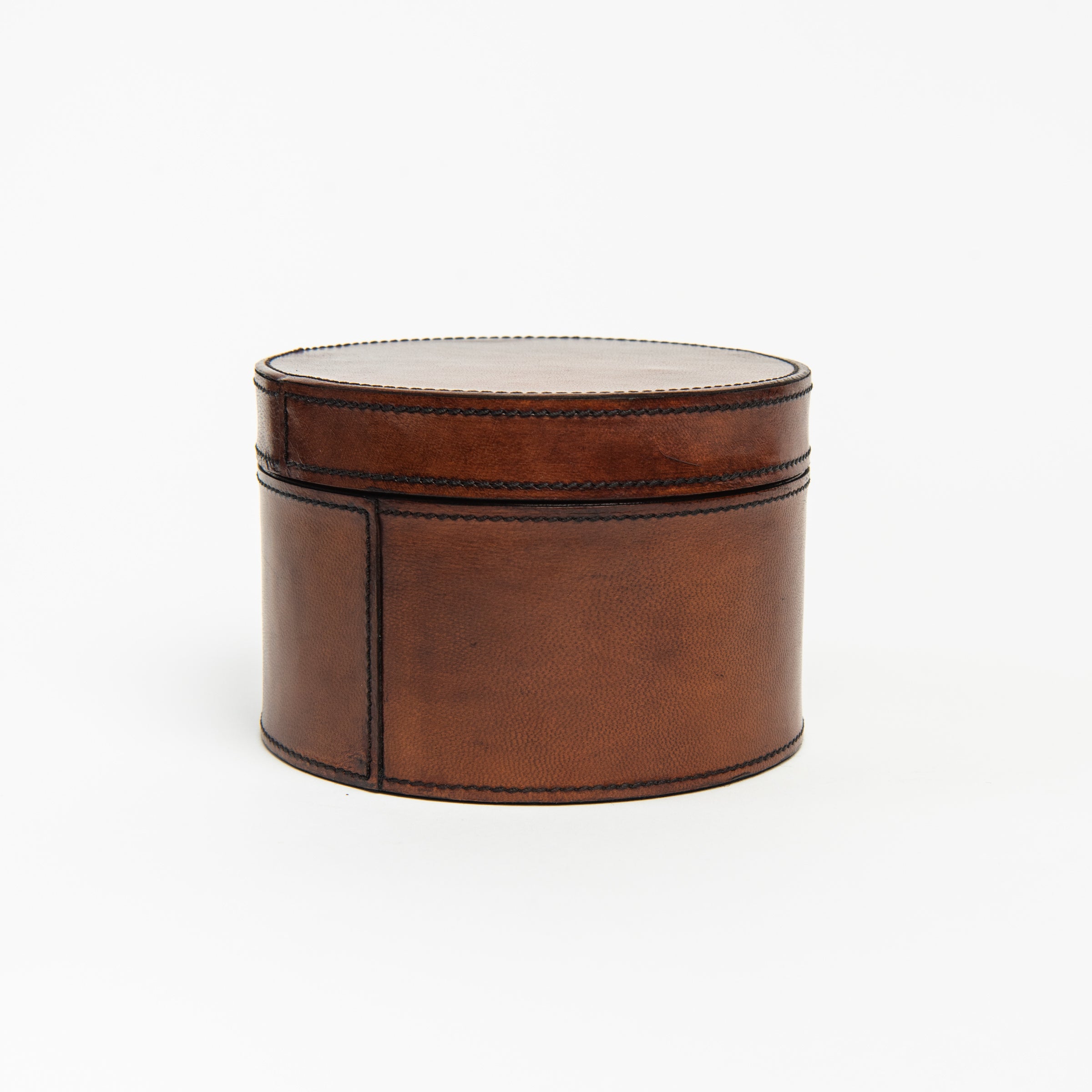 Dapper Leather Round Box - Small on a white background at Addison West