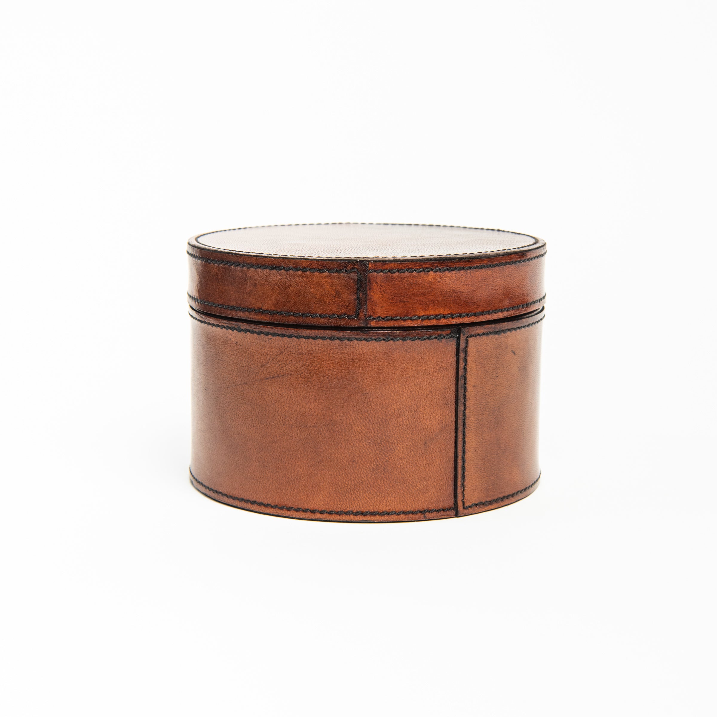 Dapper Leather Round Box - Small on a white background at Addison West