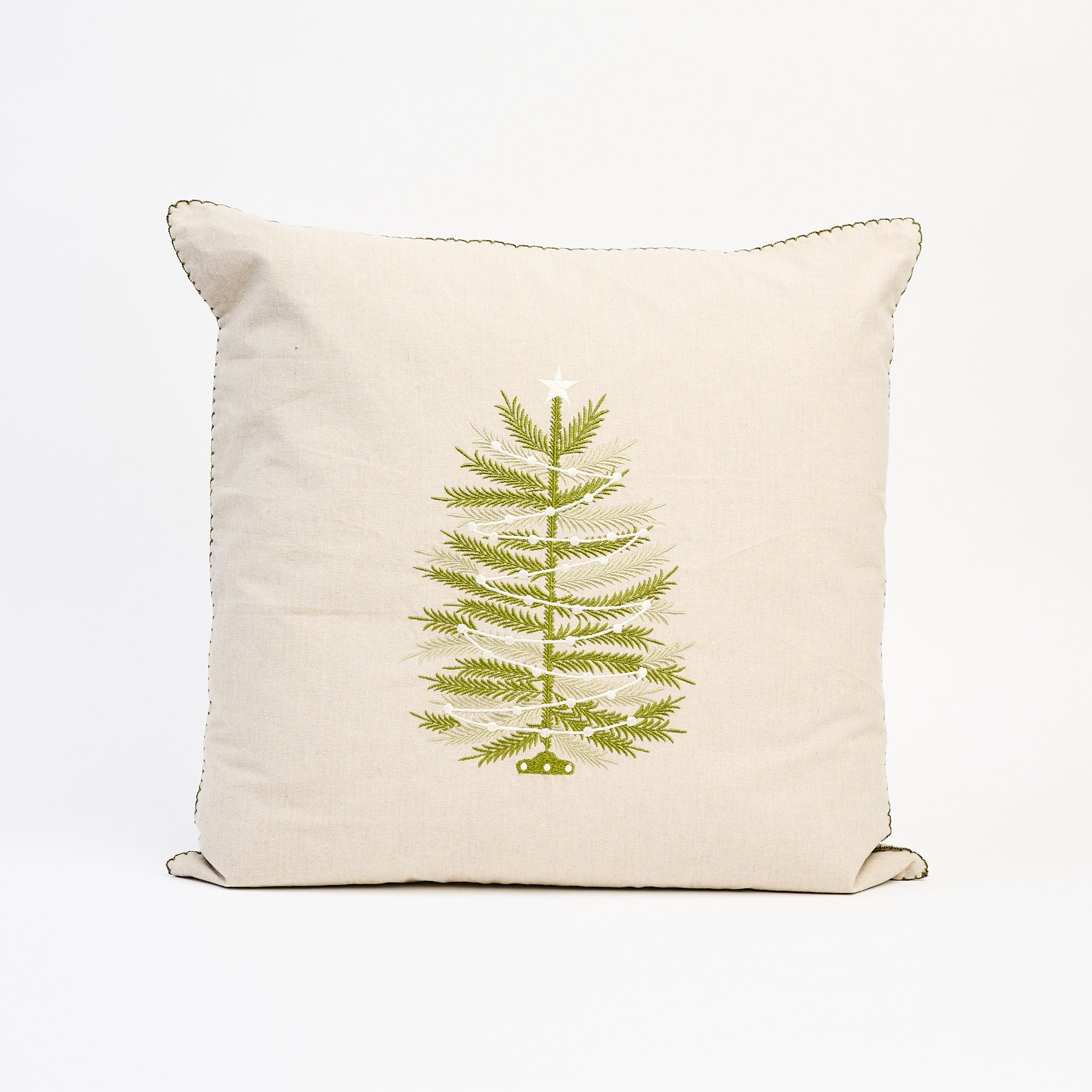 Embroidered Tree Pillow 20" x 20" on a white background at Addison West