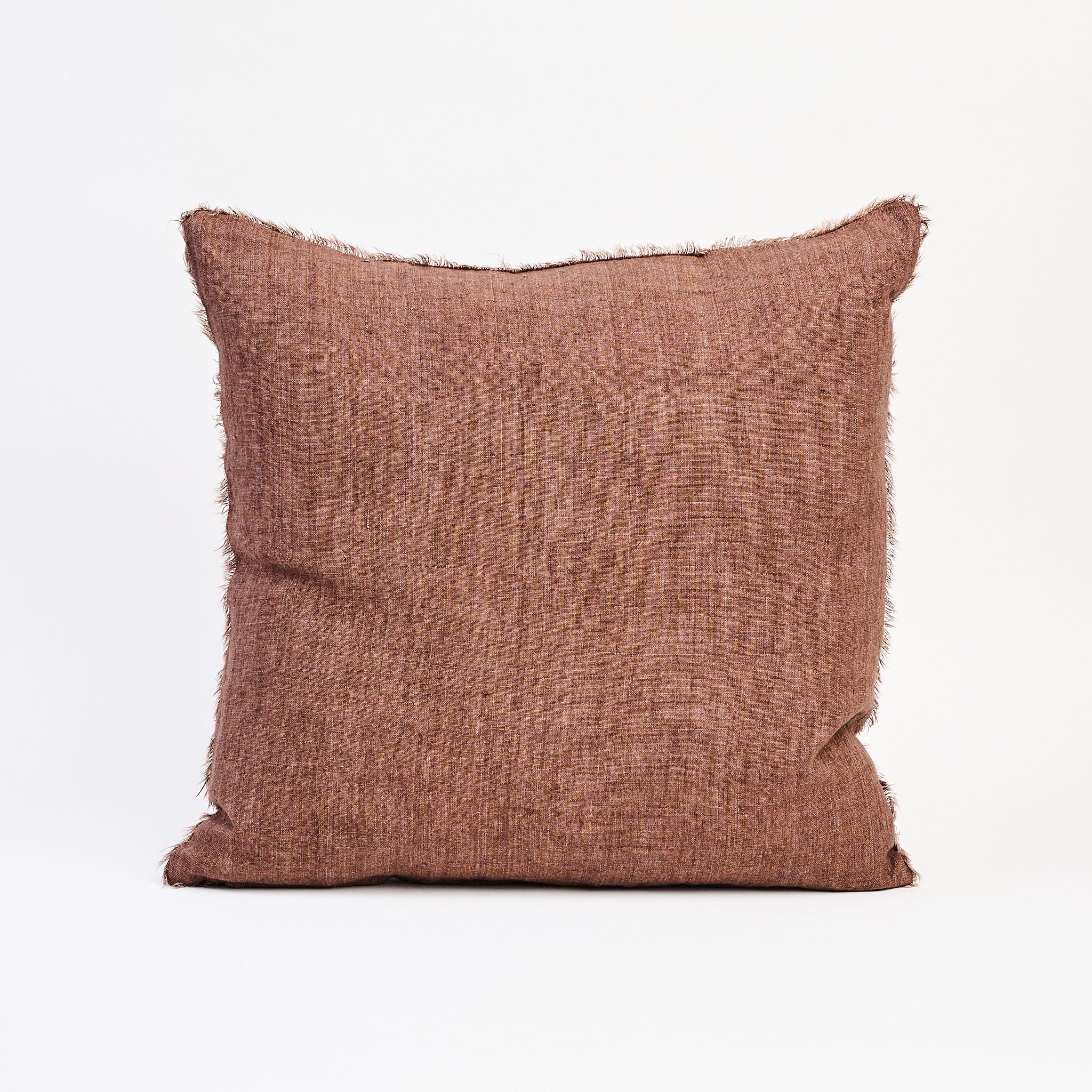 Lina Linen 20" Square Pillow in Mocha on a white background at Addison West