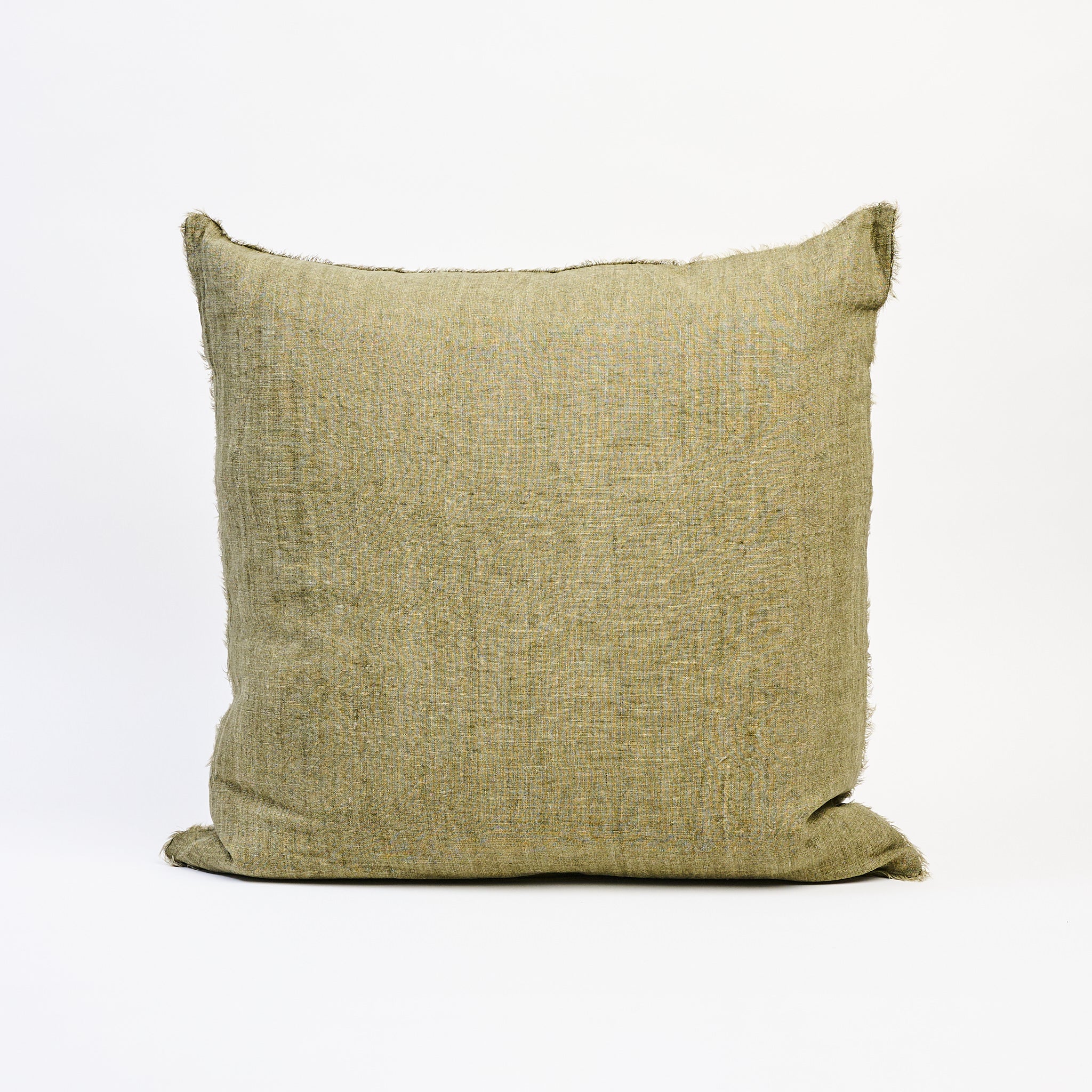 Lina Linen 24" Square Pillow in Kelp on a white background at Addison West