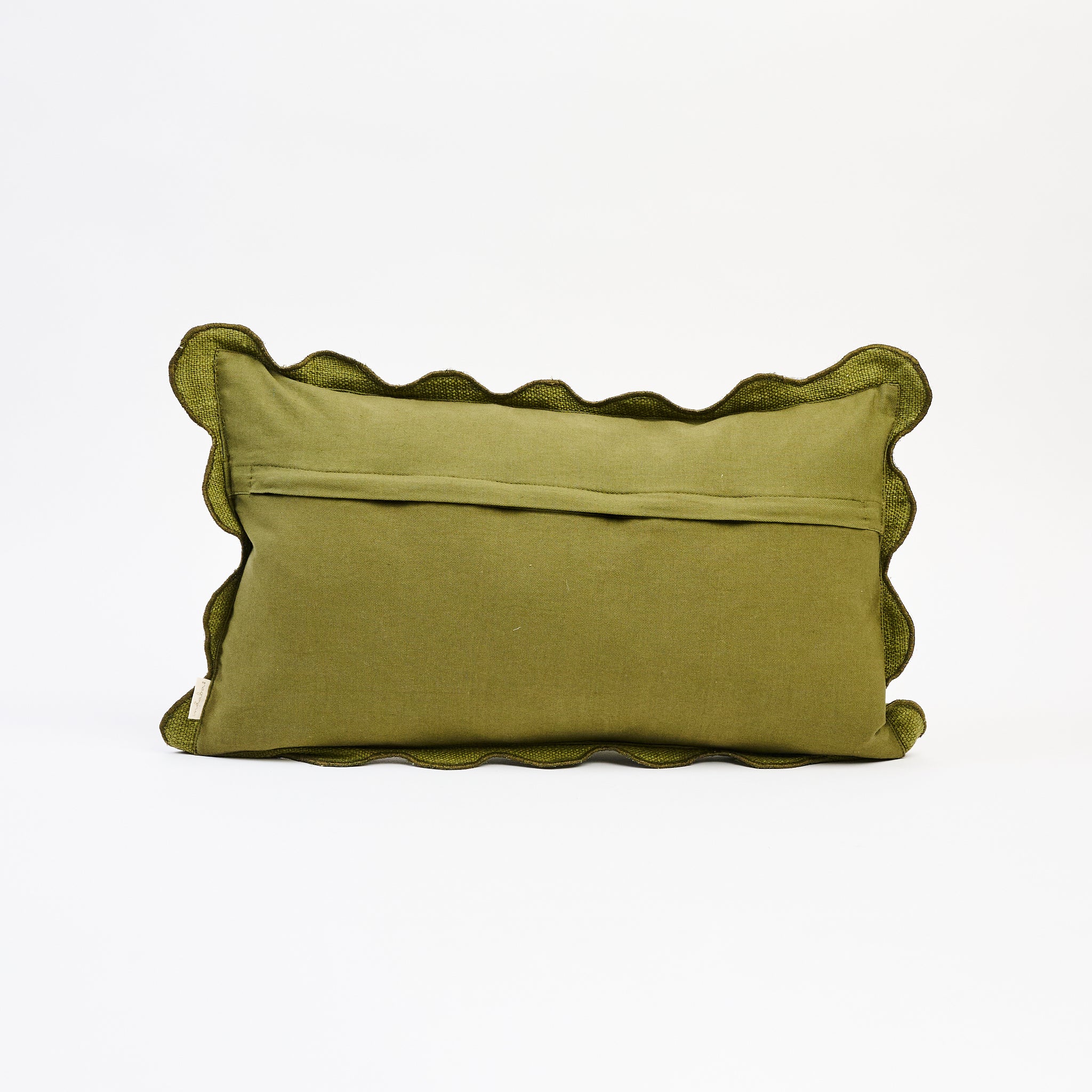 Velvet Scallop Lumbar Pillow in Moss on a white background at Addison West