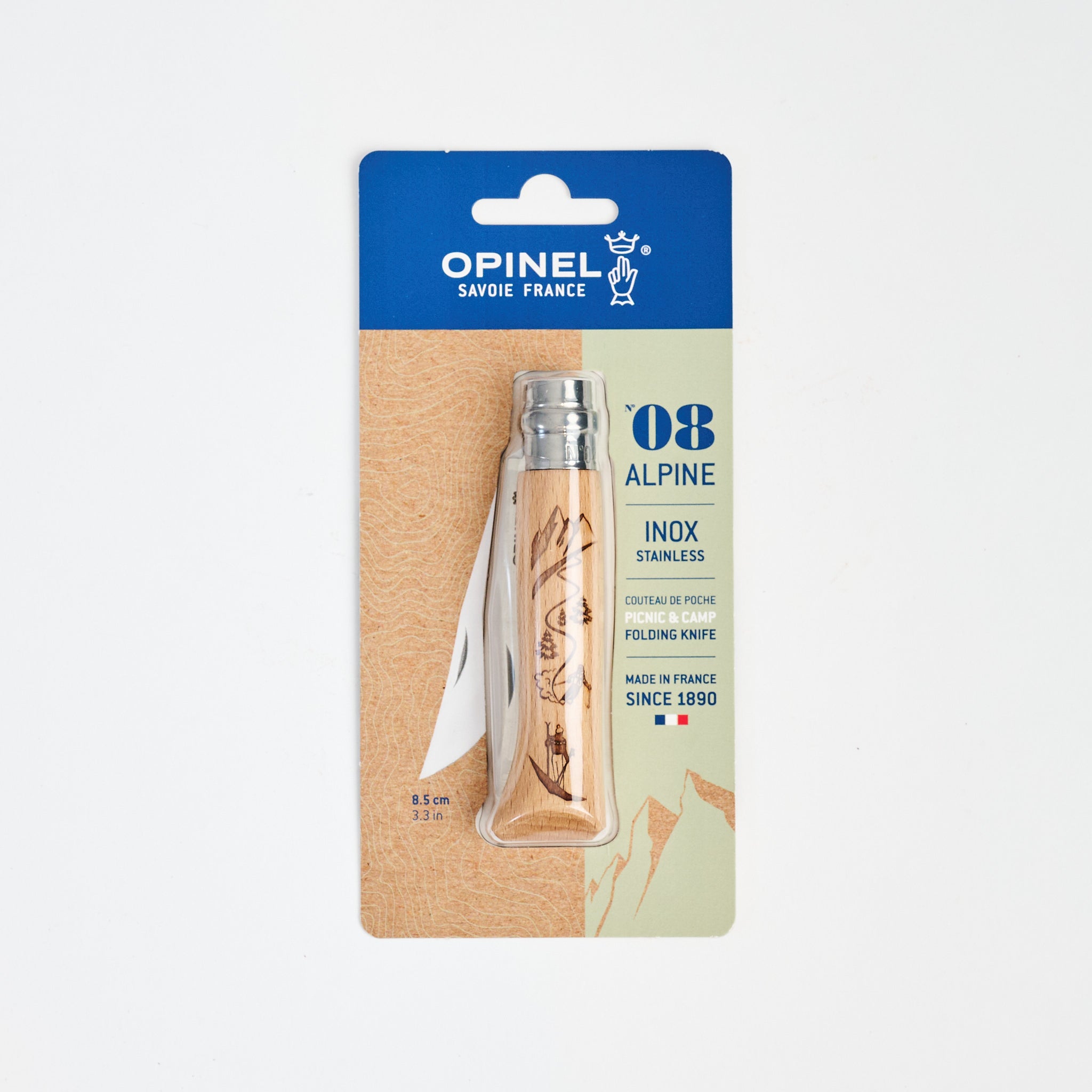 Opinel No. 08 Skiing Stainless Steel Folding Knives on a white background at Addison West