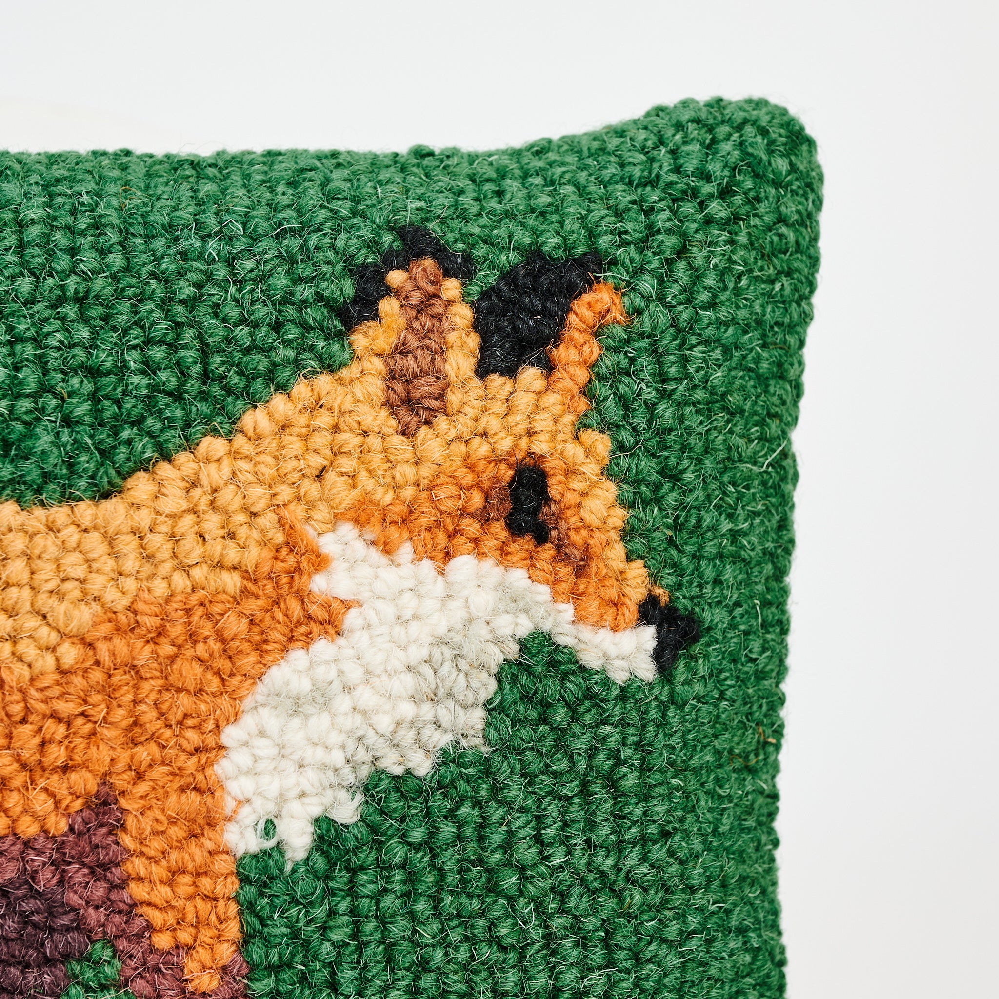 Fox Hand Hooked Pillow on a white background at Addison West