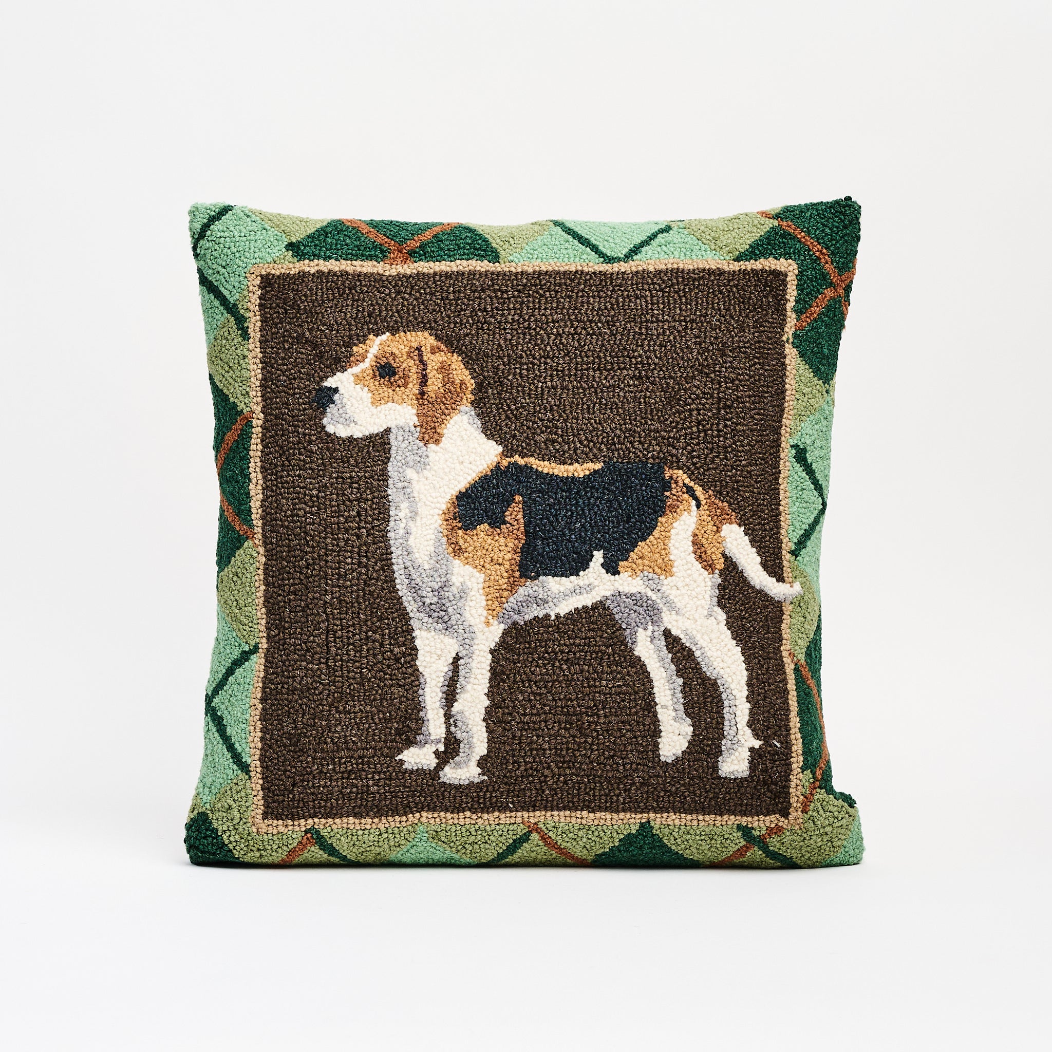 Foxhound Hand Hooked Pillow on a white background at Addison West