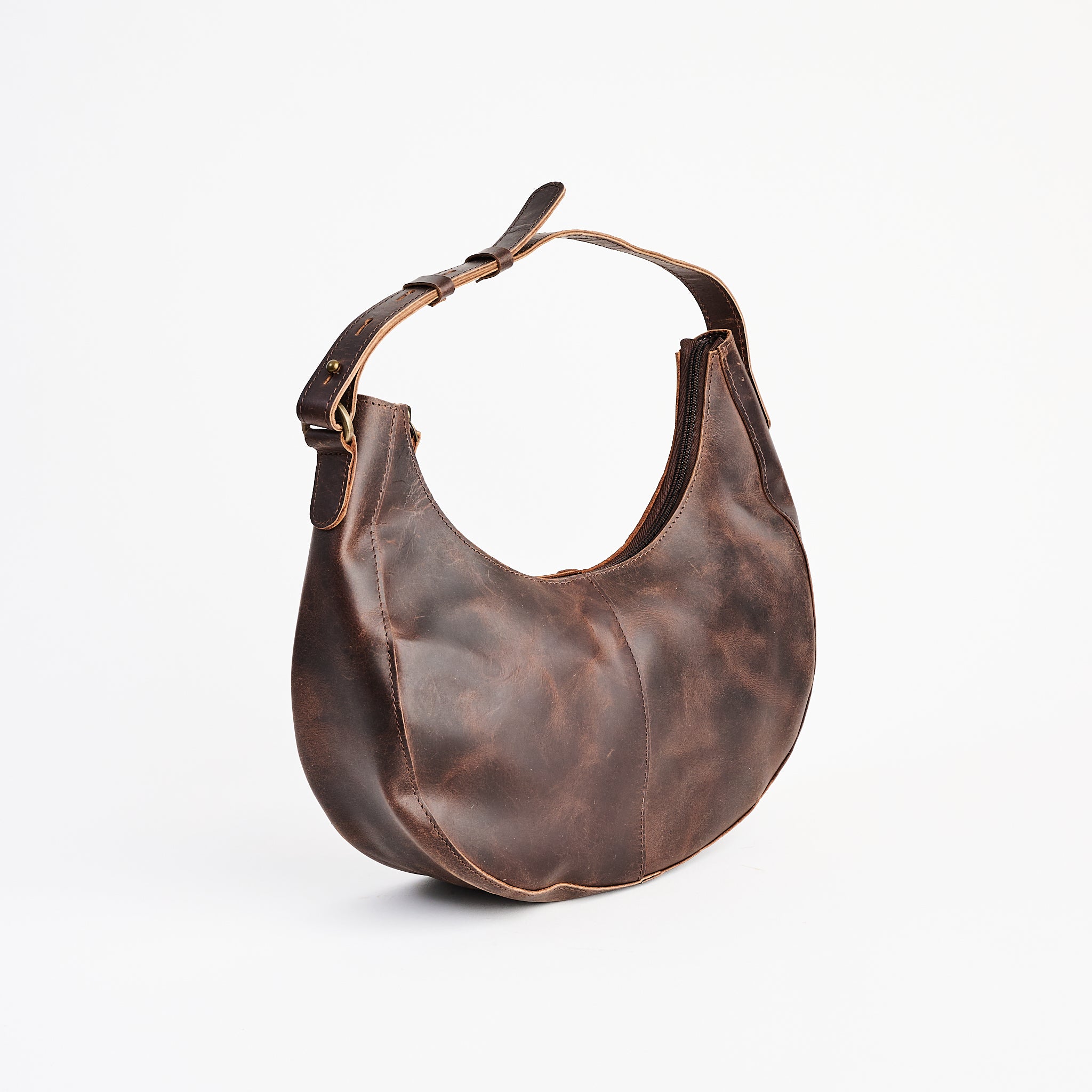 Stella Shoulder Bag in Dark Brown on a white background at Addison West
