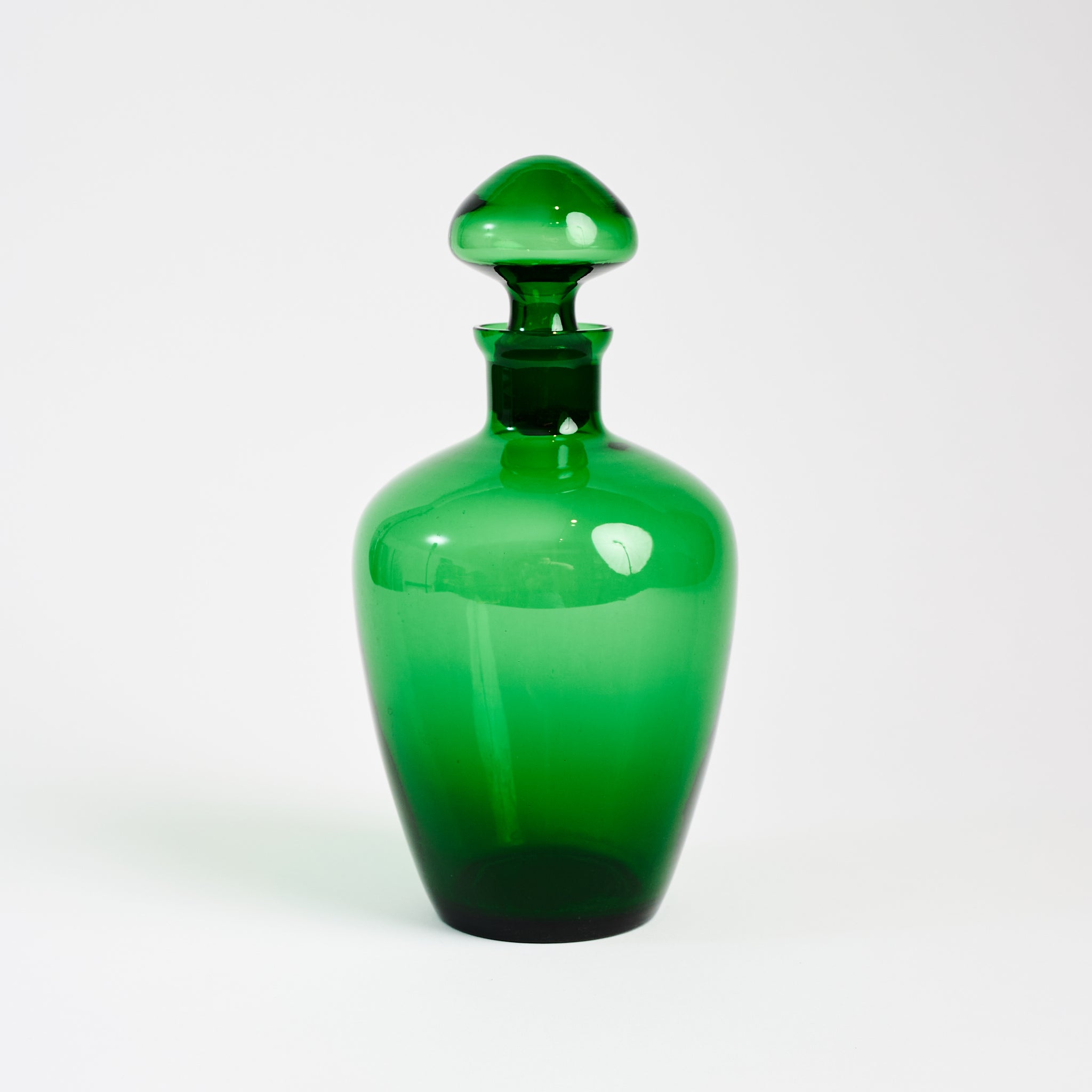 Vintage Green Glass Decanter on a white background at Addison West