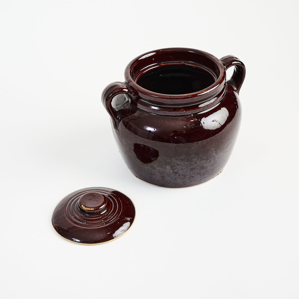 Vintage USA Stoneware Beanpot on a white background at Addison West