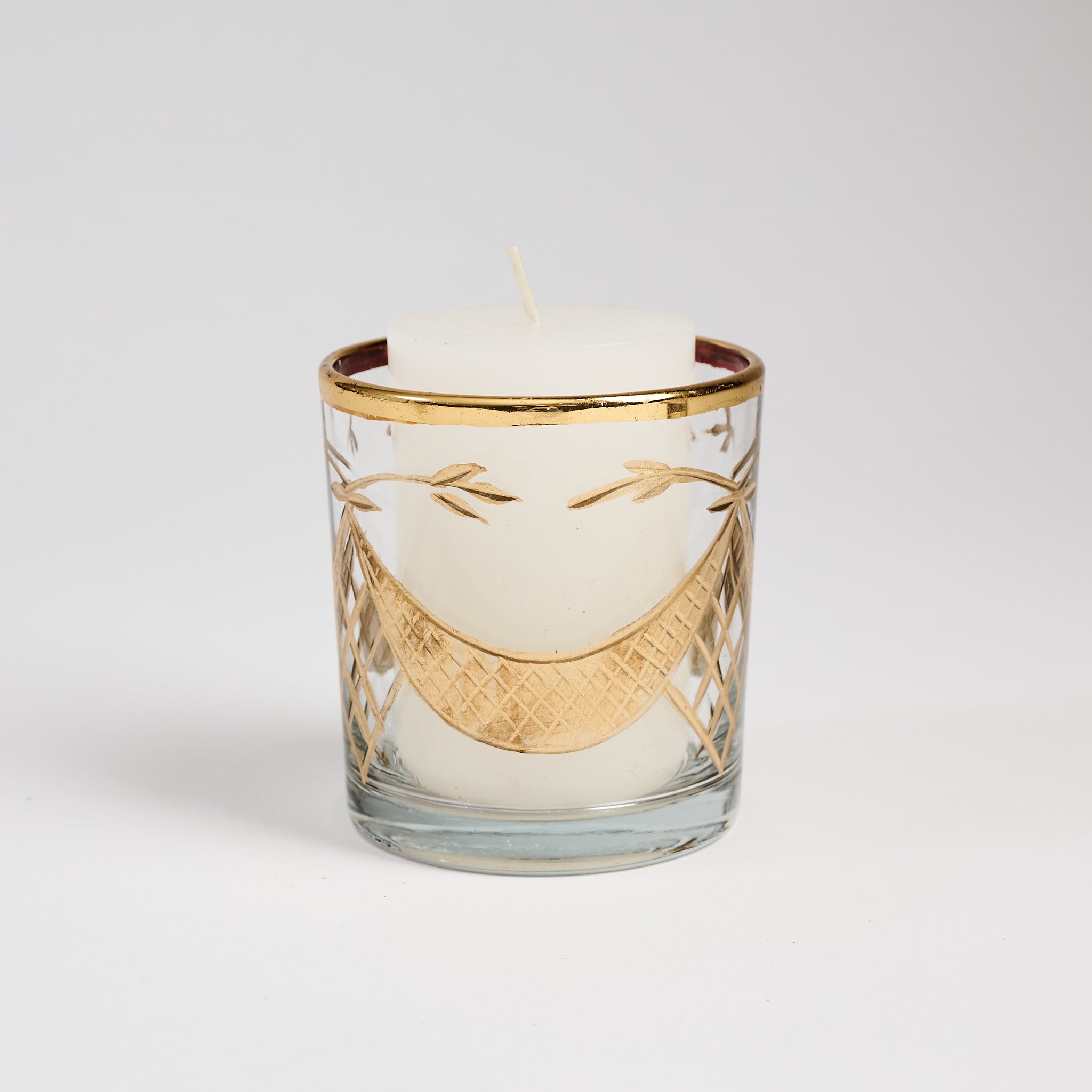 Garland Gold Etched Tealight Holder on a white background at Addison West