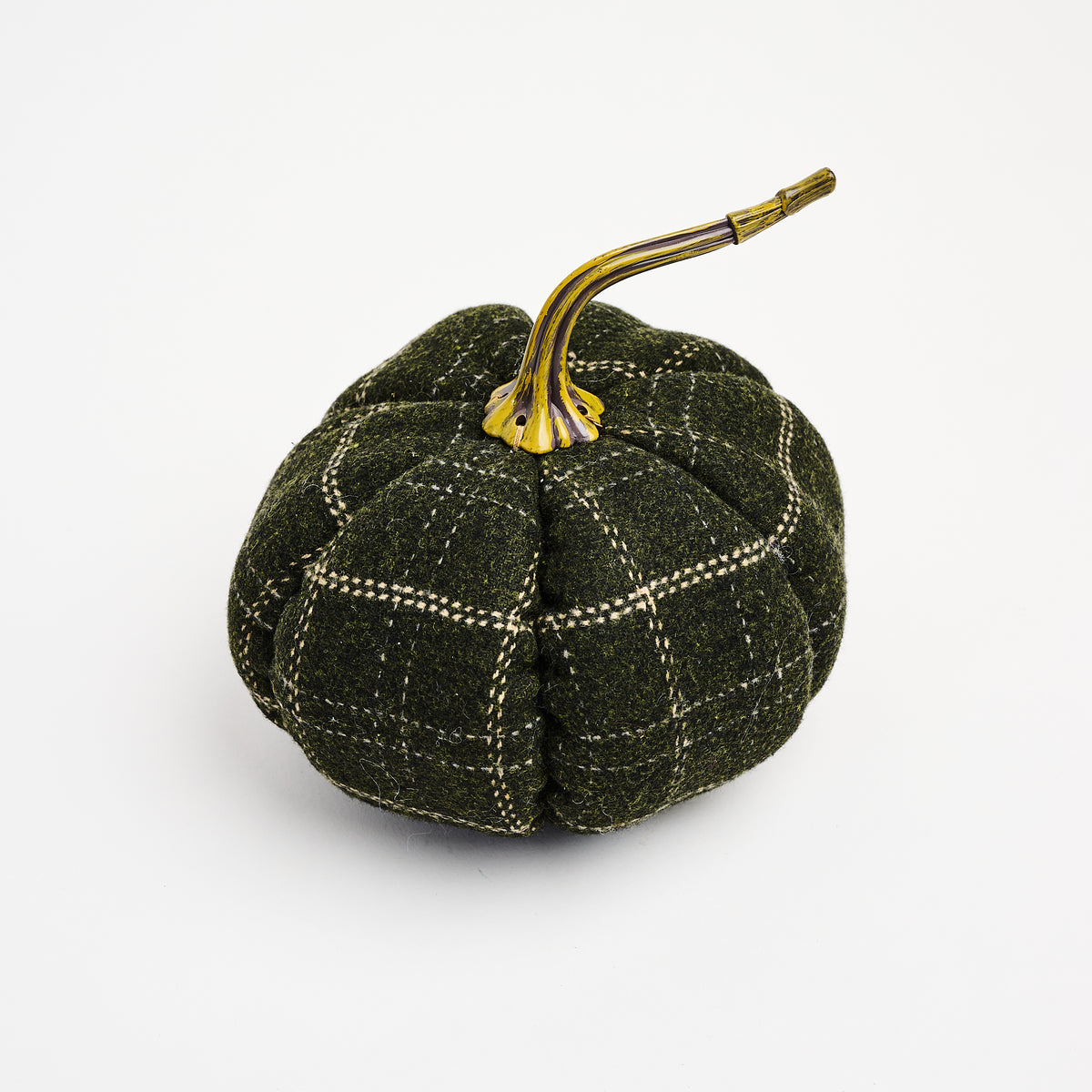 Large Green & Tan Plaid Pumpkin on a white background at Addison West