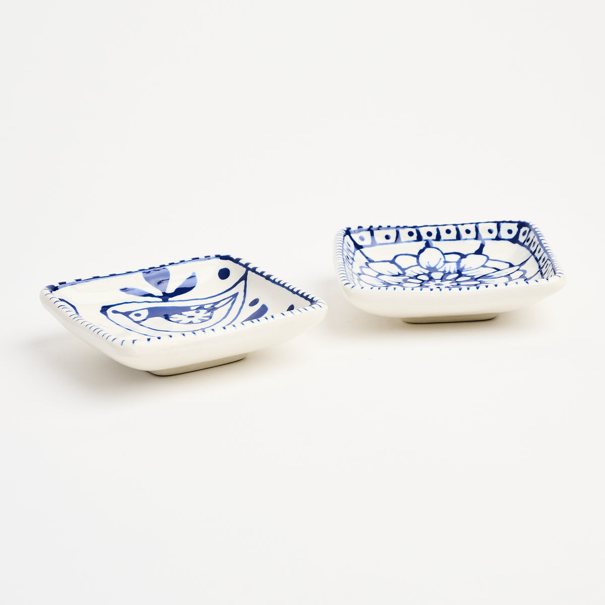 Stephanie Verdun Little Square Dish in Blue & French Blue on a white background at Addison West
