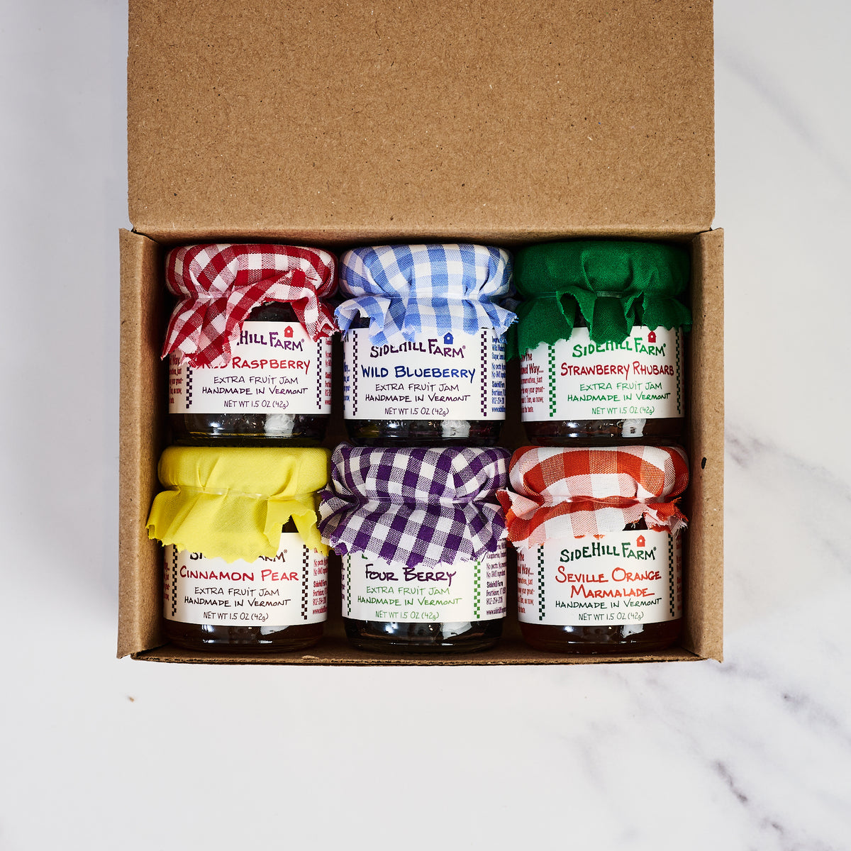 Sidehill Farm Jampler (Jam-Sampler) Box Set on a kitchen counter at Addison West