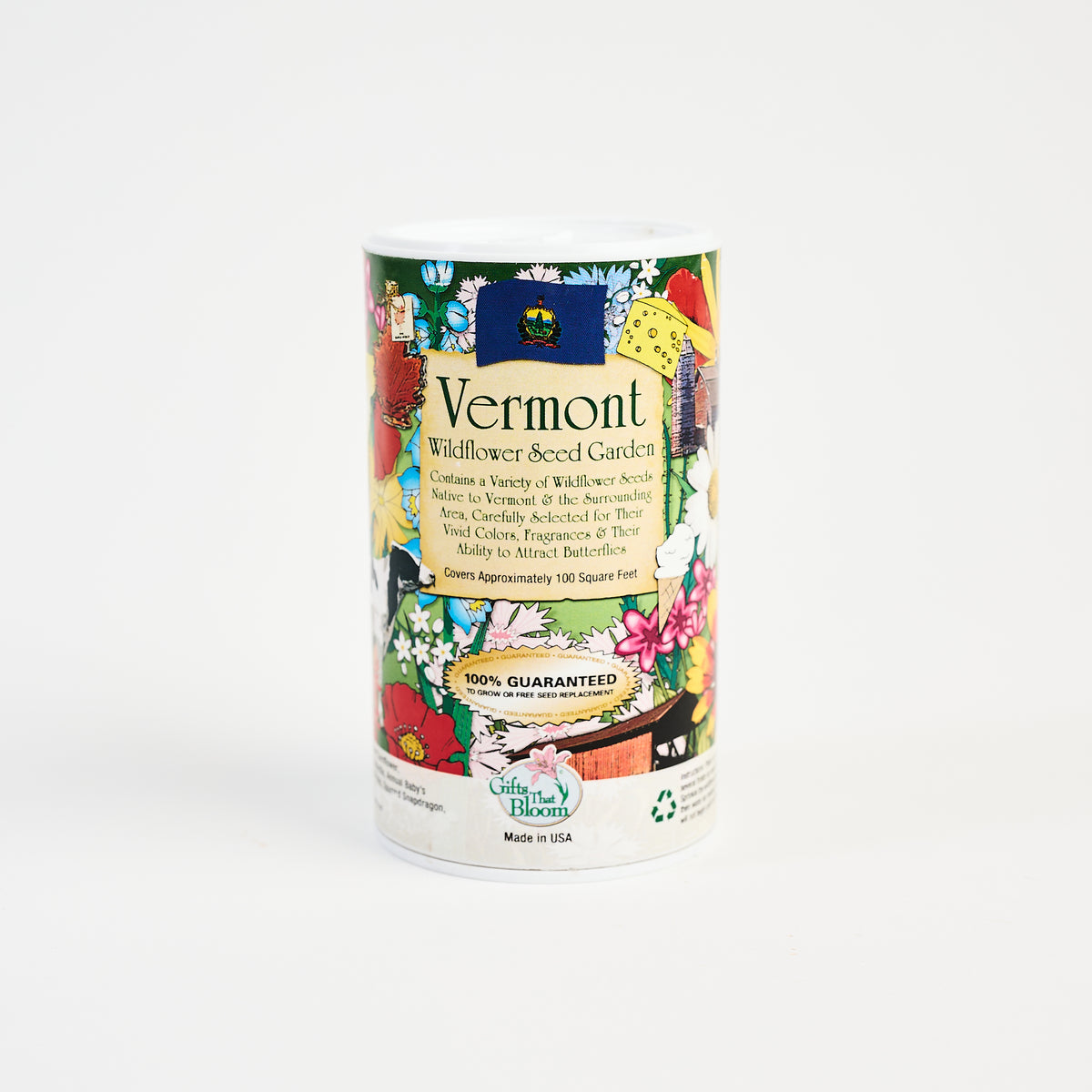 Vermont Wildflower Seed Garden Shaker Can on a white background at Addison West